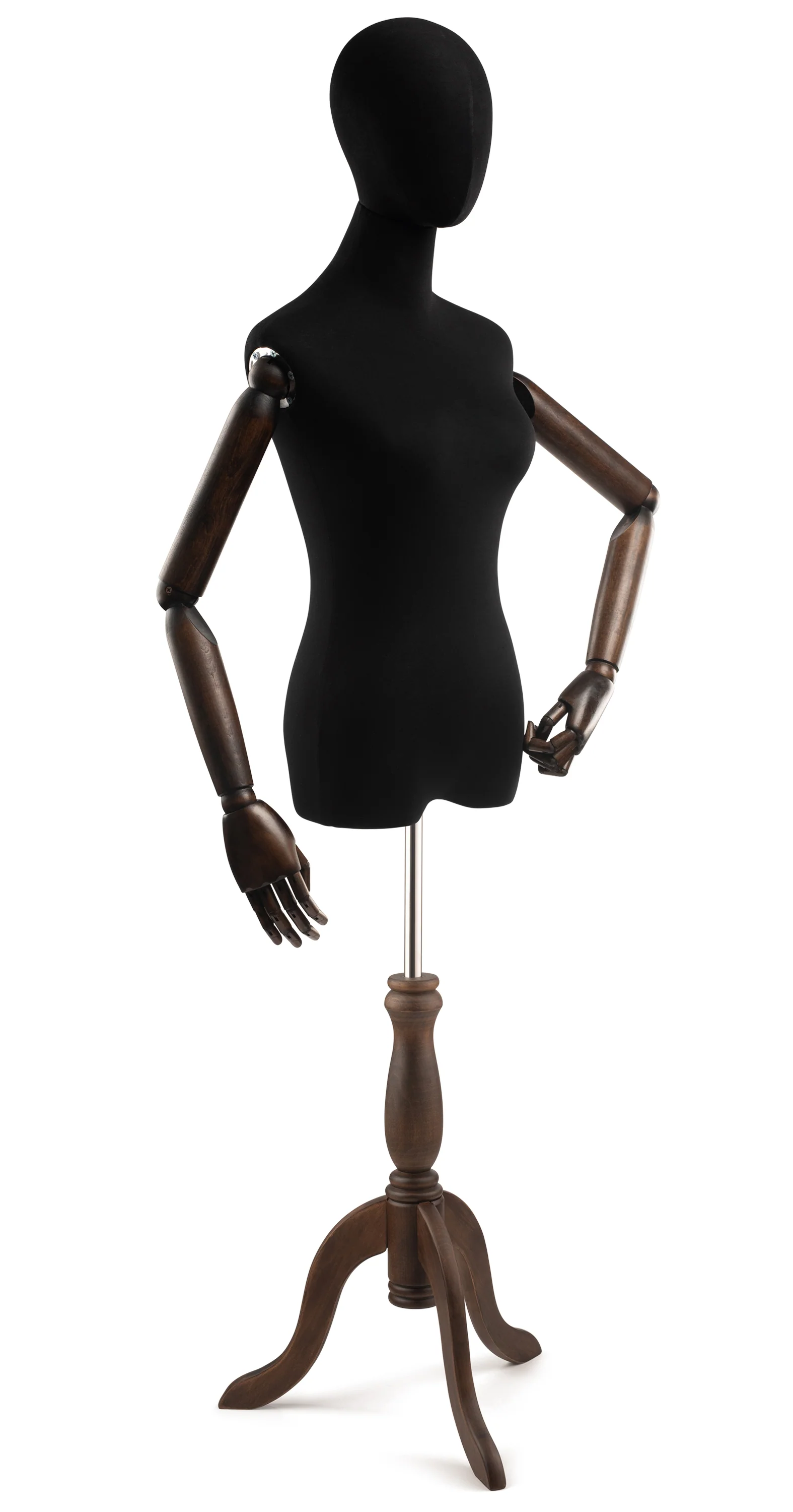 Female Display Dress Form on Wood Tripod Base (Head & Arms Version) - Image 97