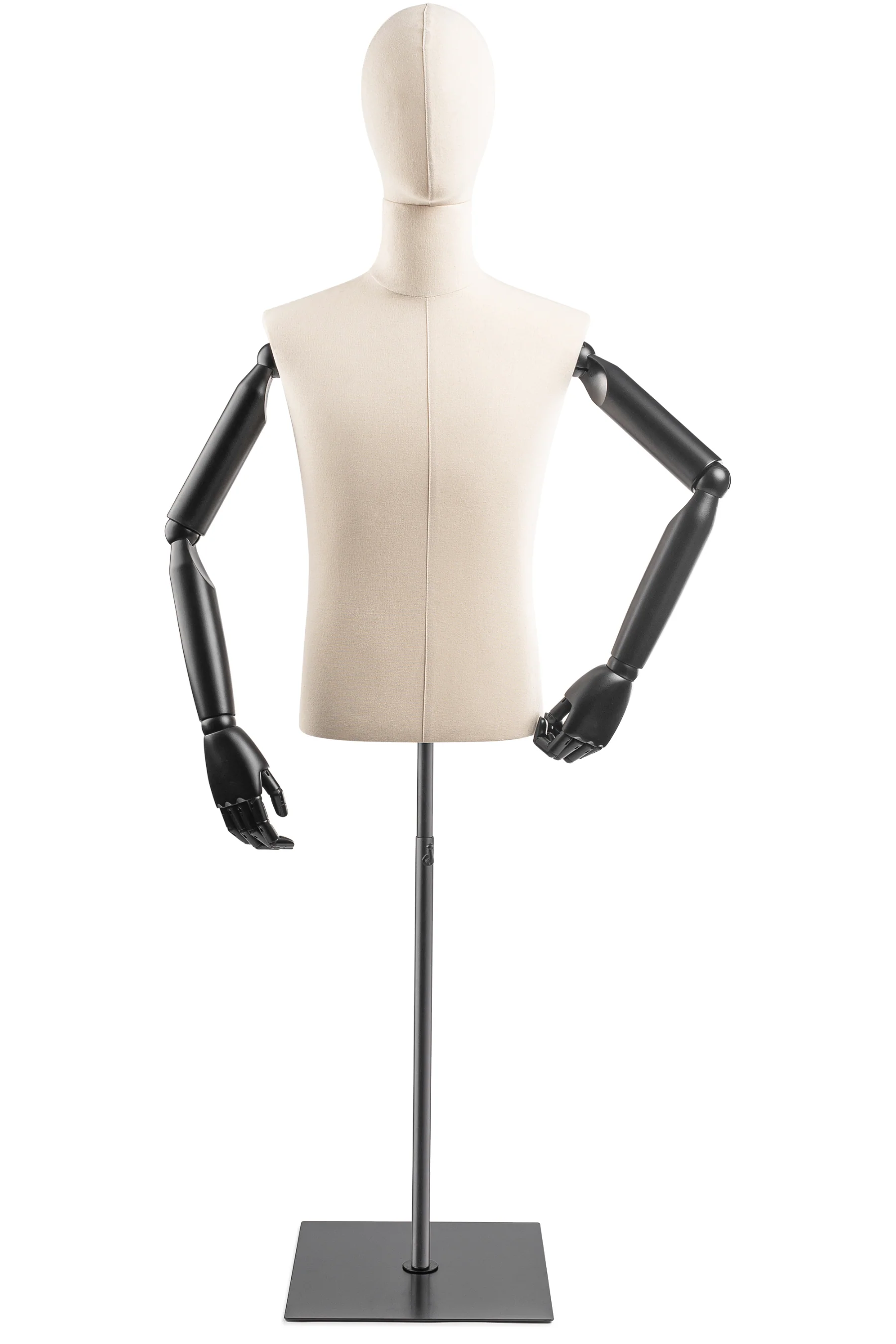 Male Display Dress Form on Metal Flat Base (Head & Arms Version)