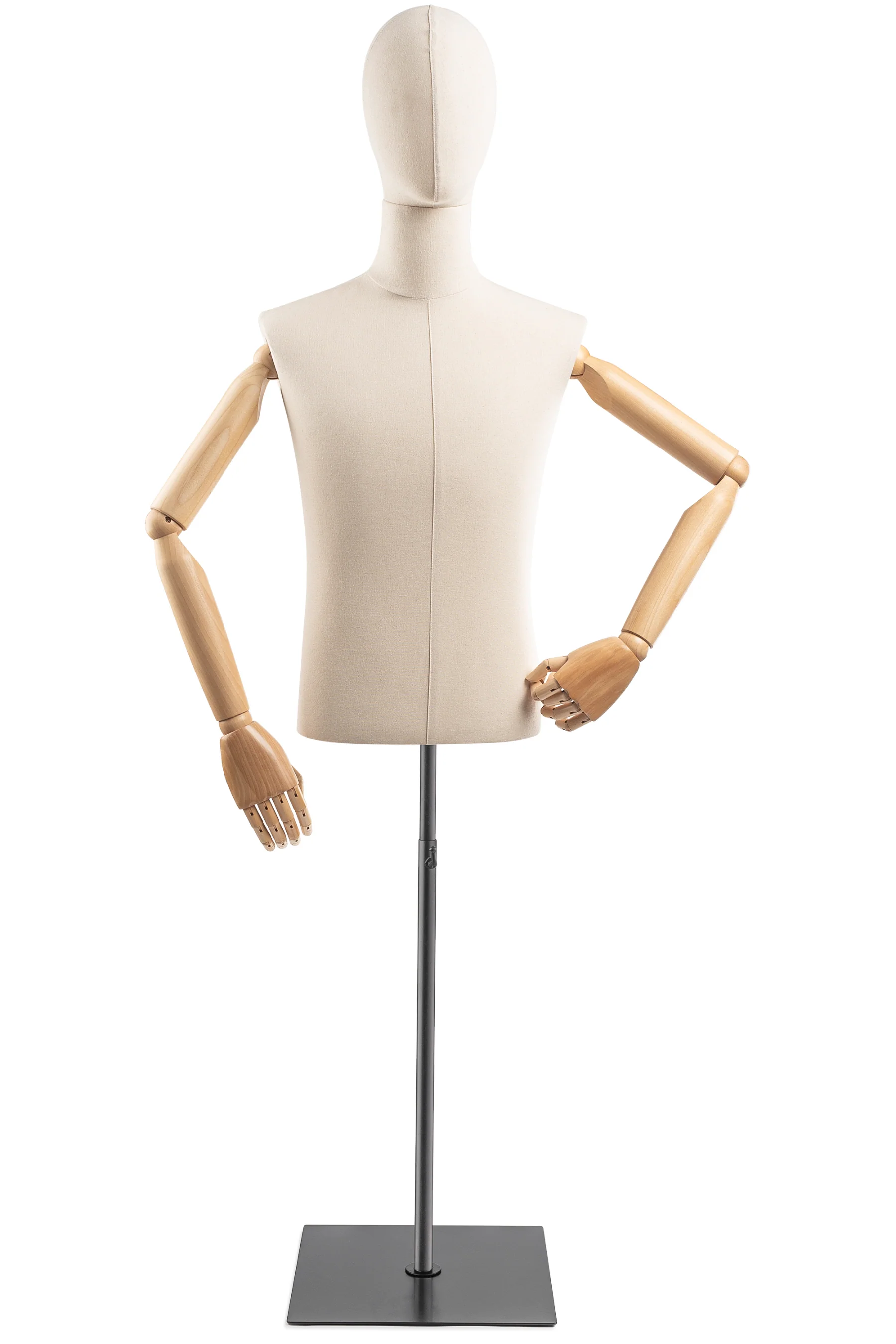 Male Display Dress Form on Metal Flat Base (Head & Arms Version) - Image 2