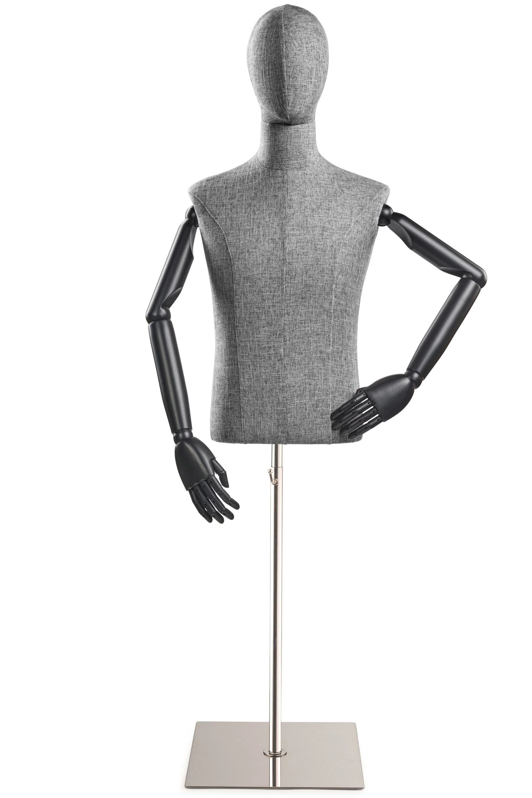 Male Display Dress Form on Metal Flat Base (Head & Arms Version) - Image 48
