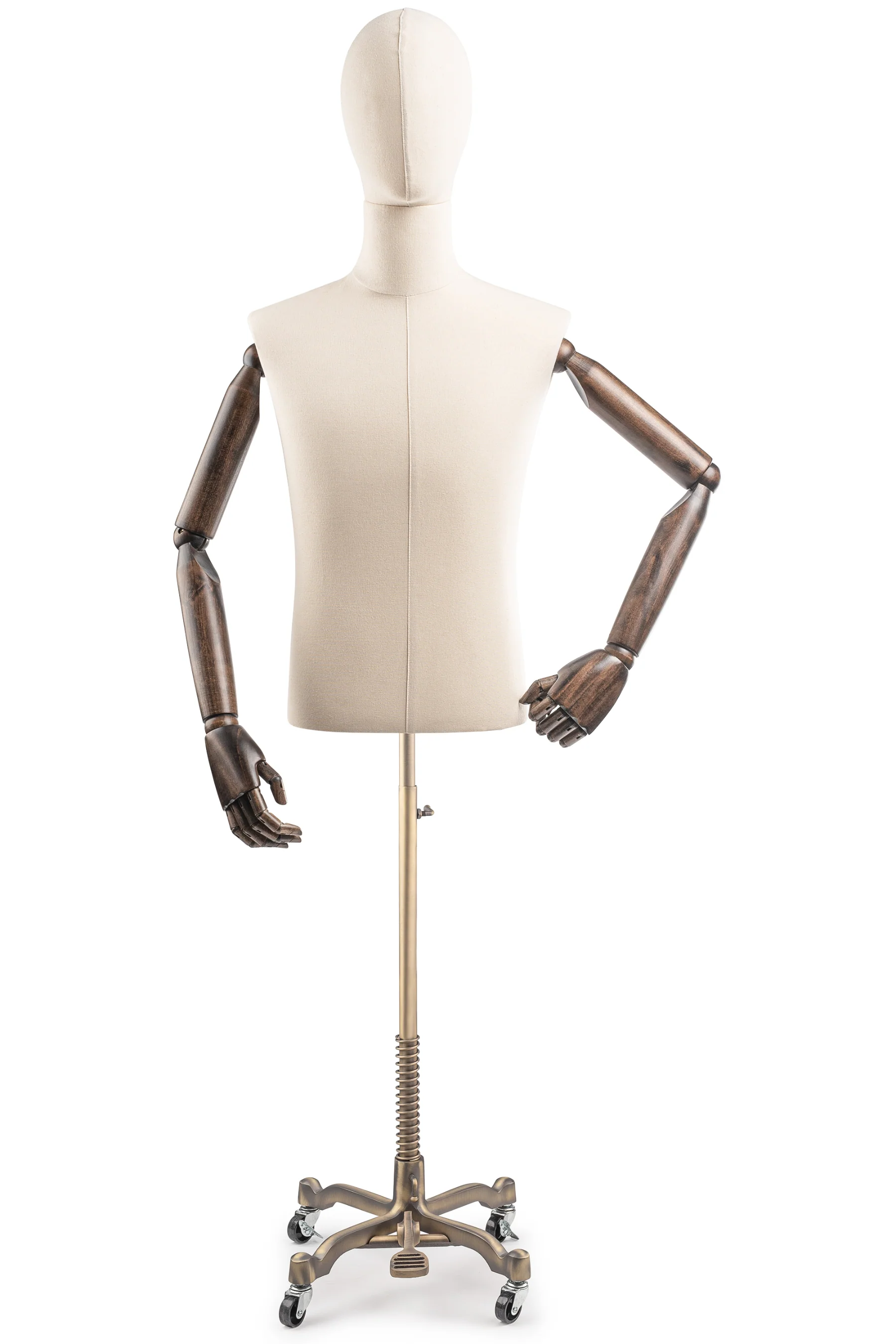 Male Display Dress Form on Metal Rolling Base (Head & Arms Version) - Image 10