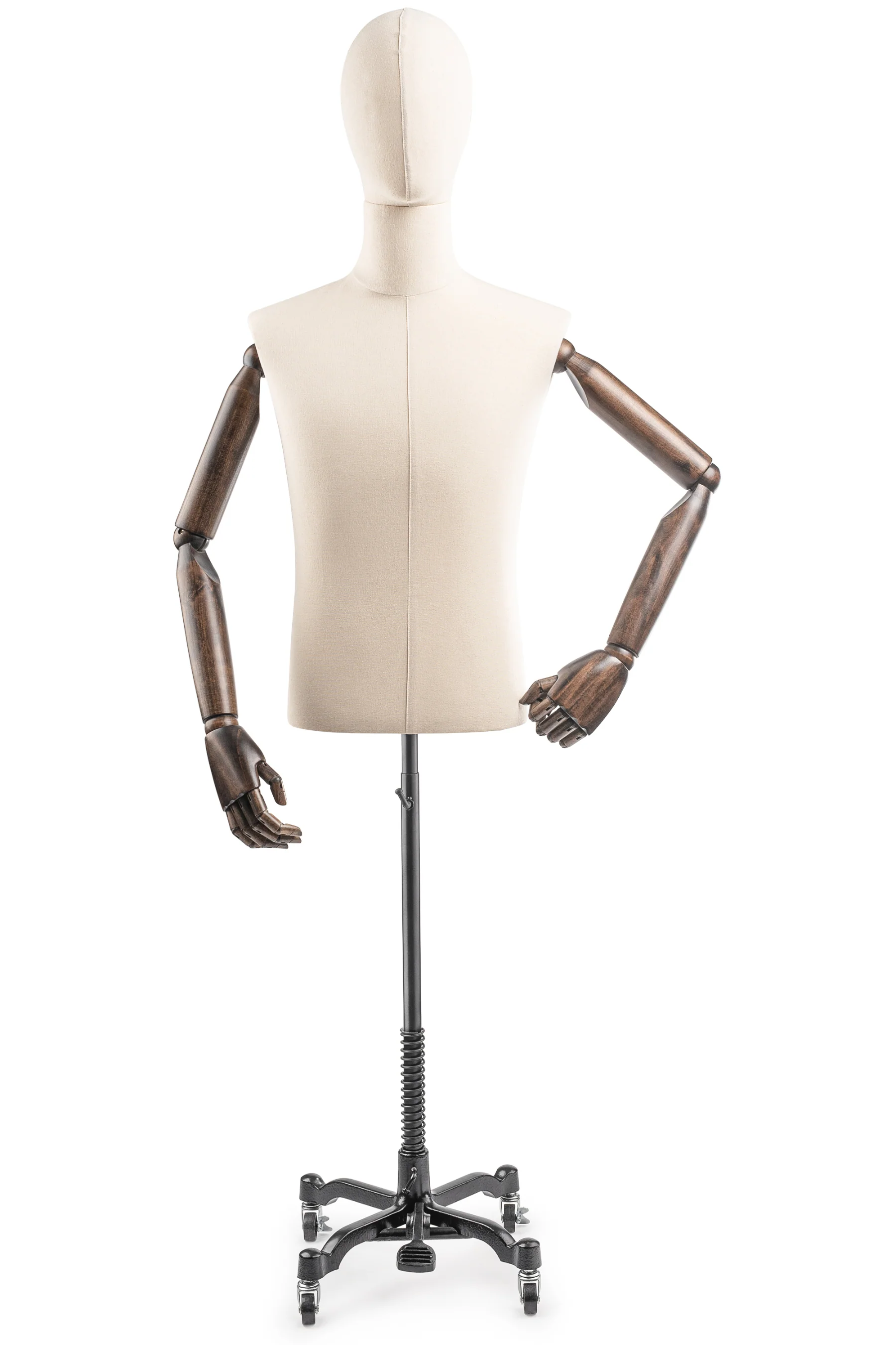 Male Display Dress Form on Metal Rolling Base (Head & Arms Version) - Image 15