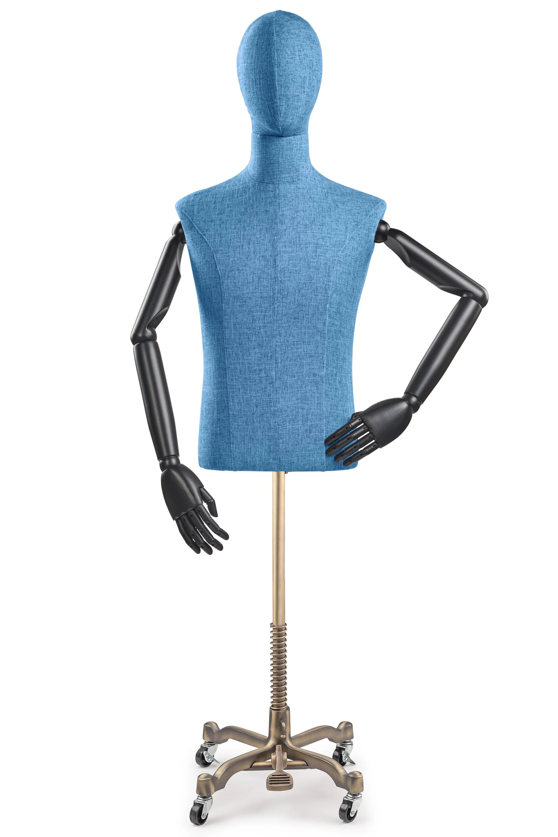 Male Display Dress Form on Metal Rolling Base (Head & Arms Version) - Image 19