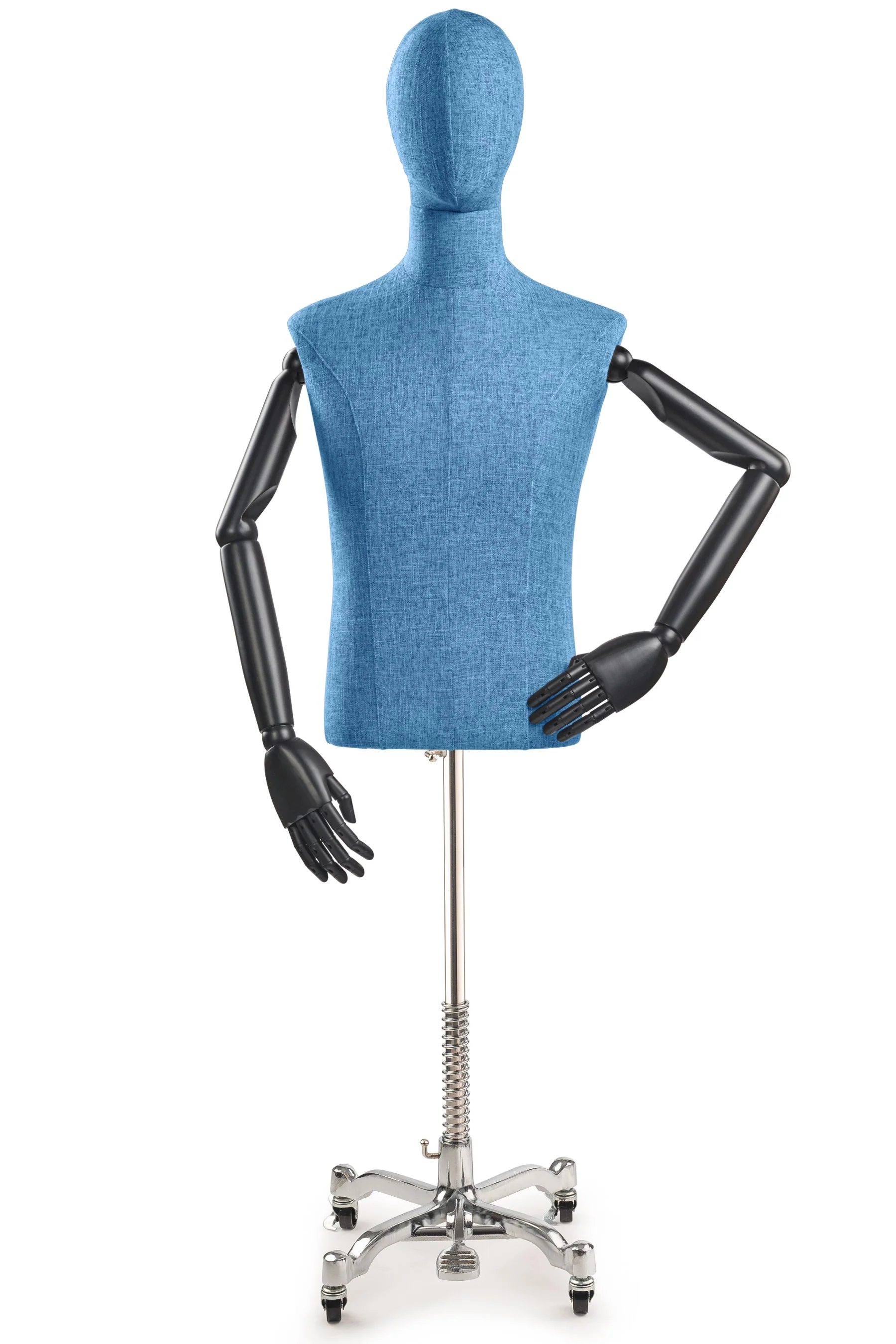 Male Display Dress Form on Metal Rolling Base (Head & Arms Version) - Image 20