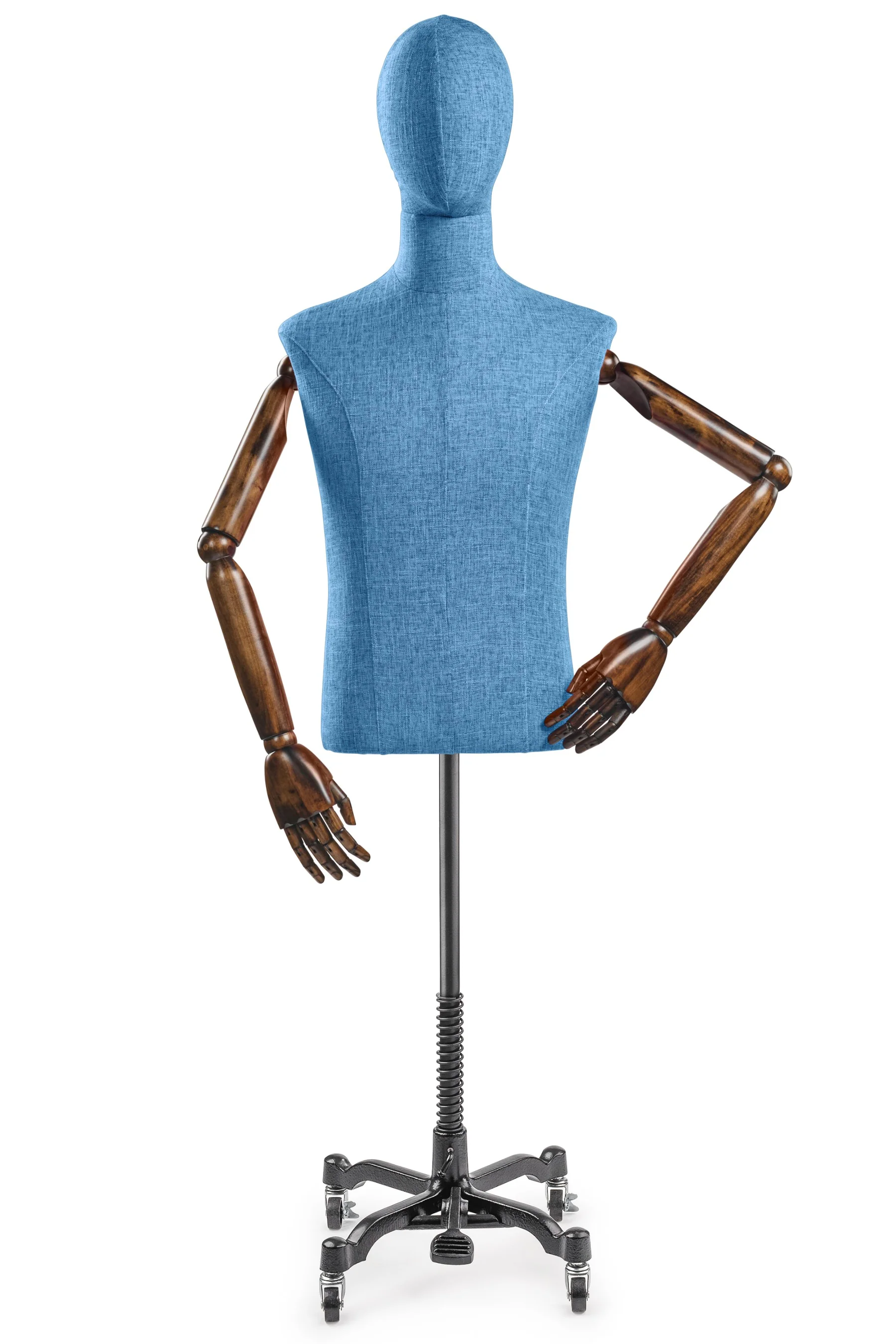 Male Display Dress Form on Metal Rolling Base (Head & Arms Version) - Image 21