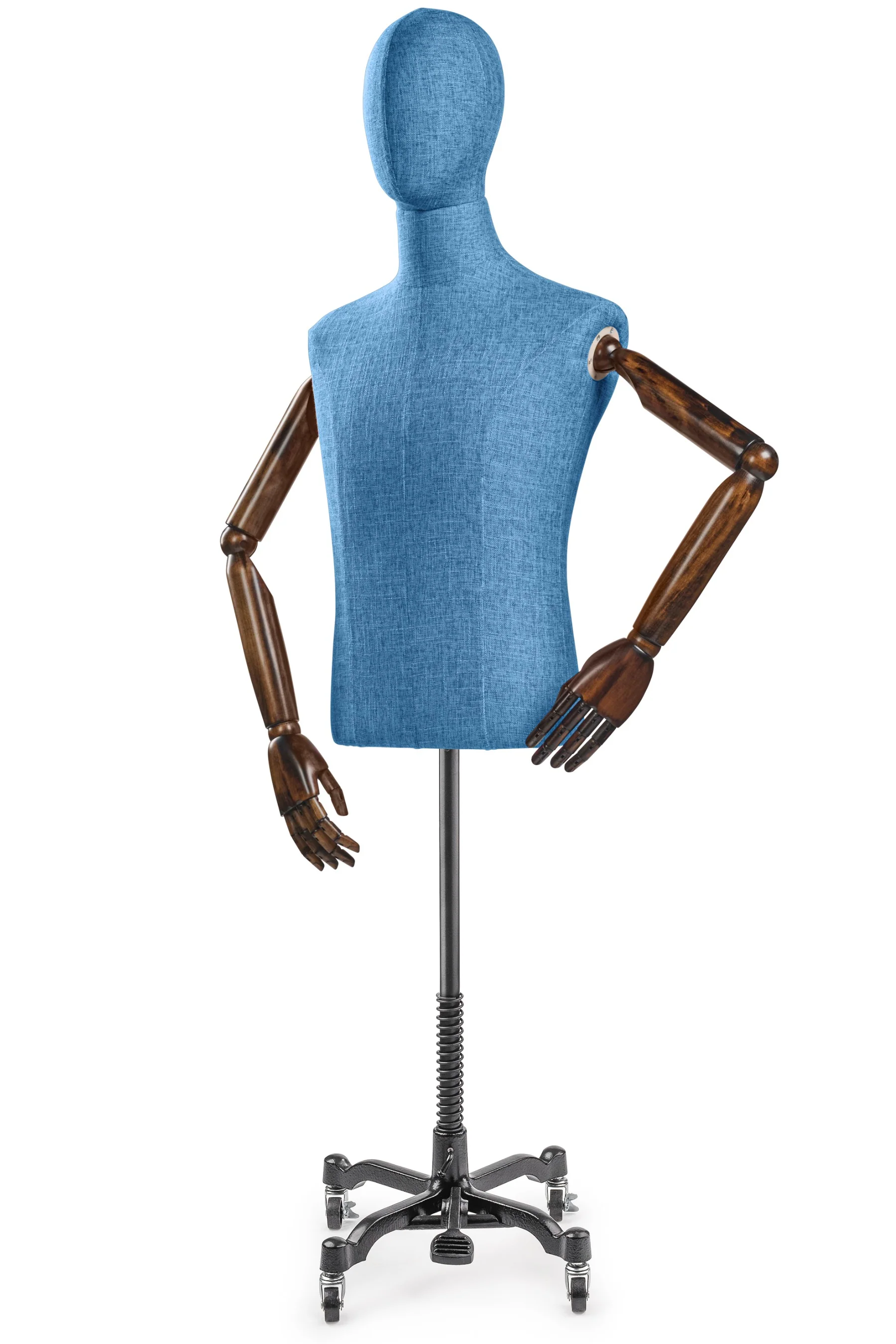 Male Display Dress Form on Metal Rolling Base (Head & Arms Version) - Image 22