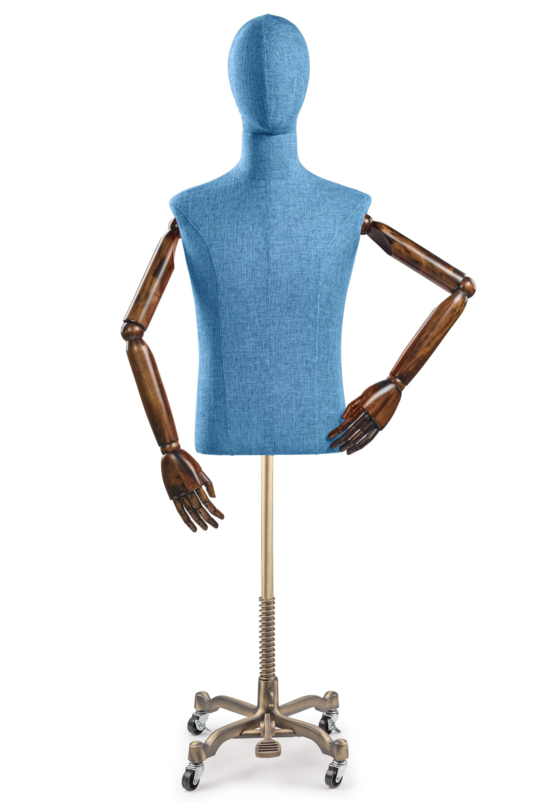 Male Display Dress Form on Metal Rolling Base (Head & Arms Version) - Image 23