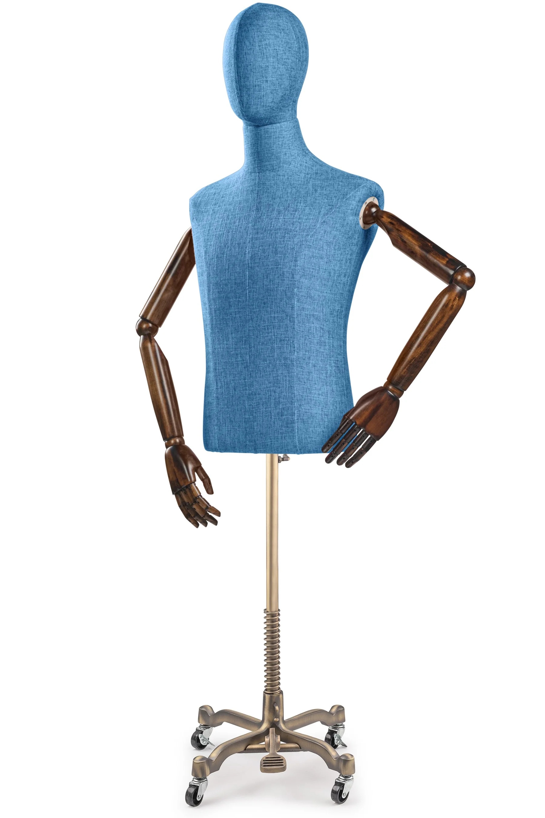 Male Display Dress Form on Metal Rolling Base (Head & Arms Version) - Image 24