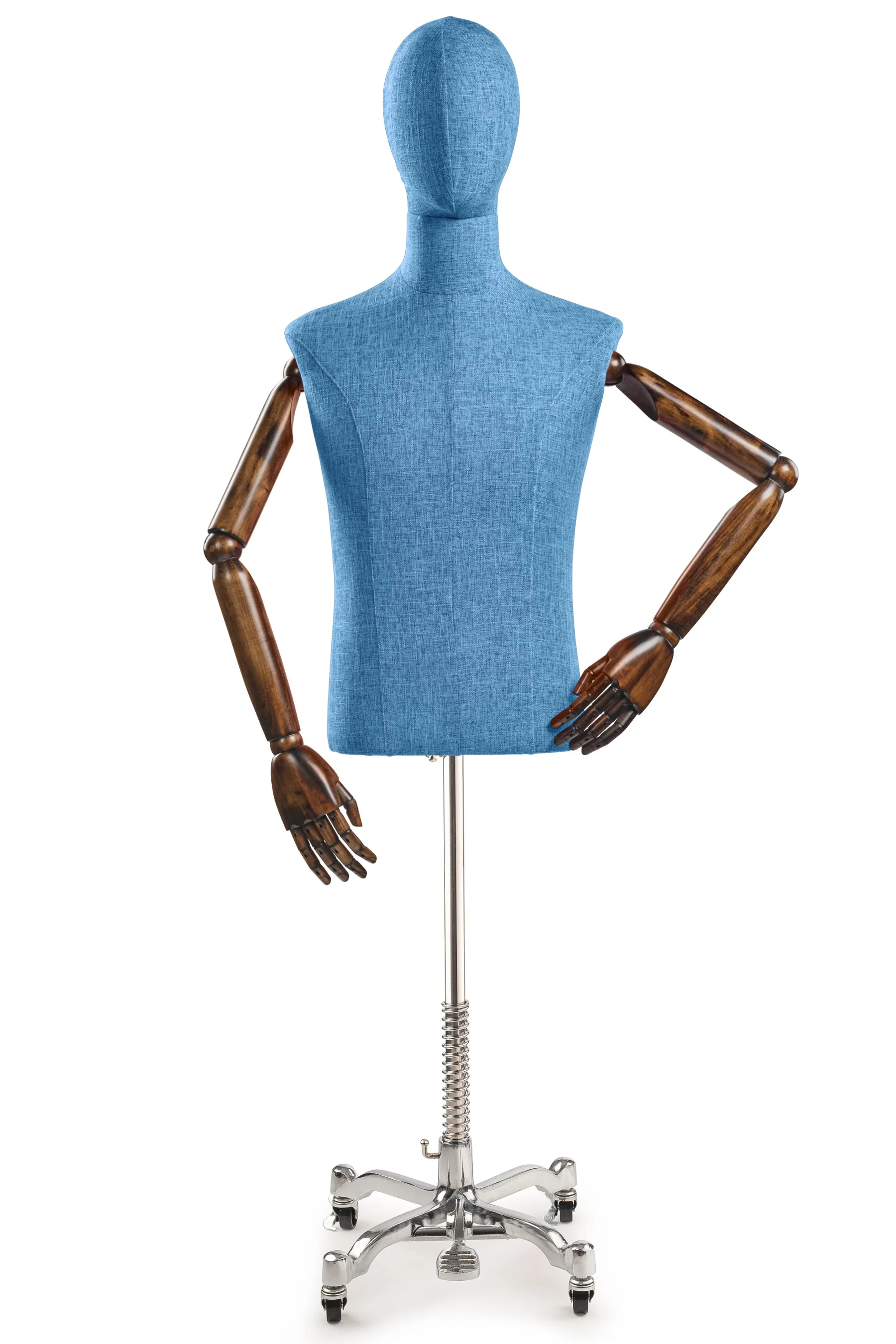 Male Display Dress Form on Metal Rolling Base (Head & Arms Version) - Image 25