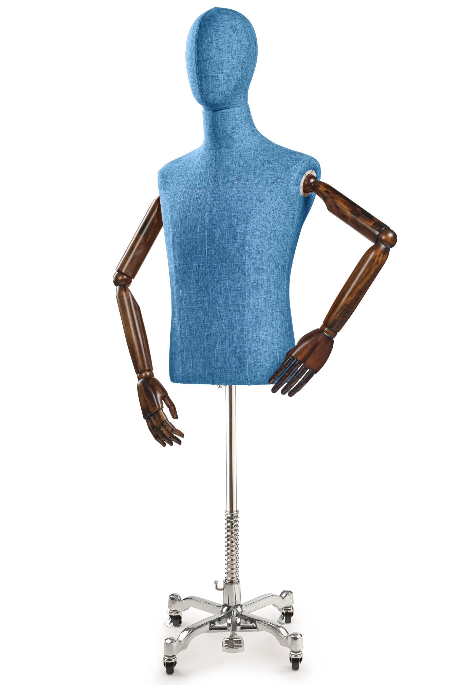 Male Display Dress Form on Metal Rolling Base (Head & Arms Version) - Image 26