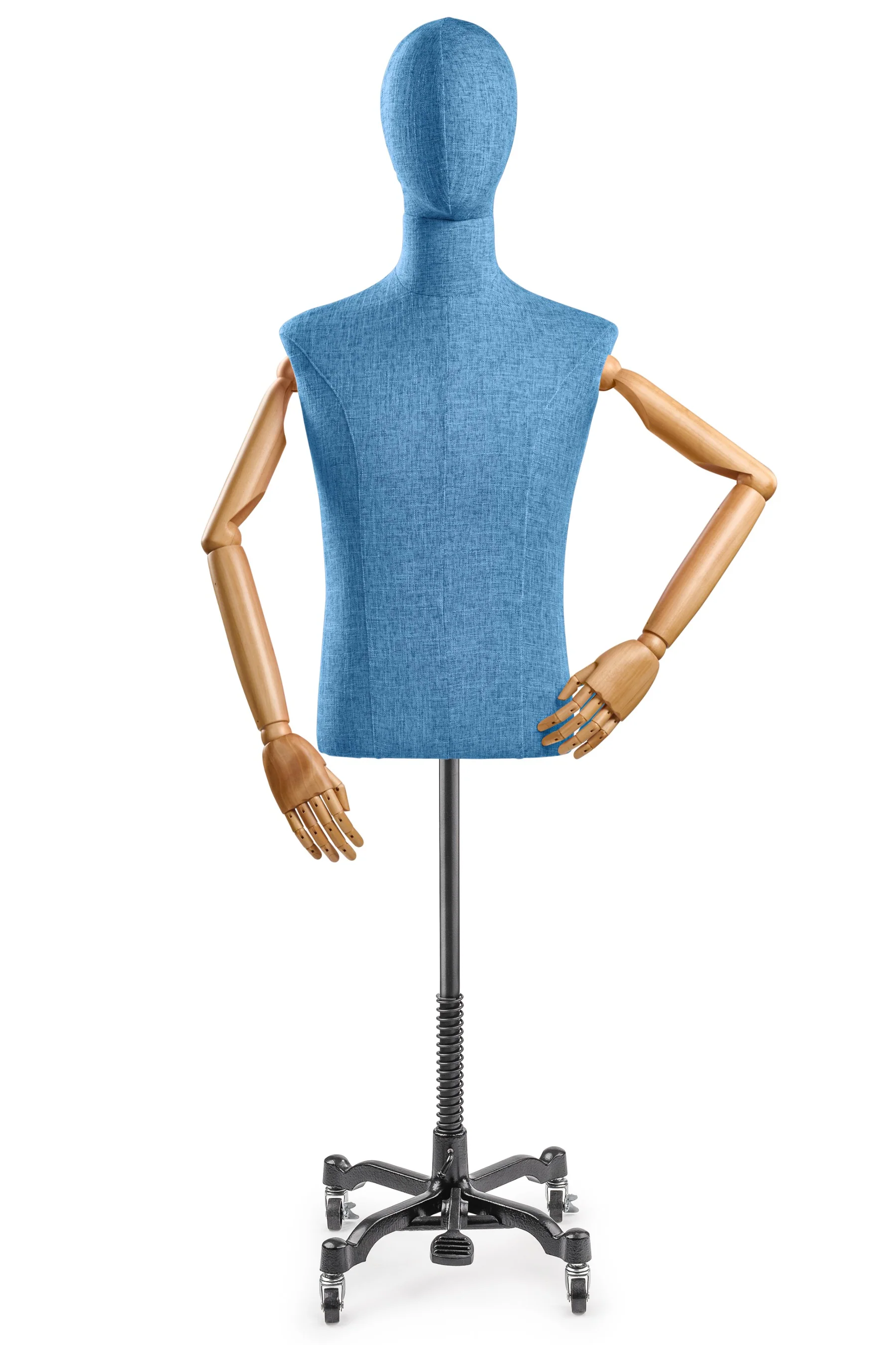 Male Display Dress Form on Metal Rolling Base (Head & Arms Version) - Image 27