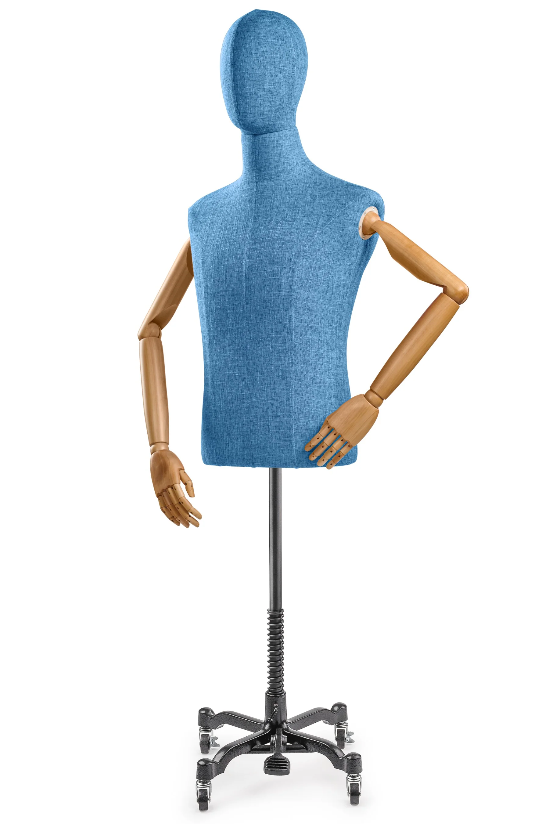 Male Display Dress Form on Metal Rolling Base (Head & Arms Version) - Image 28