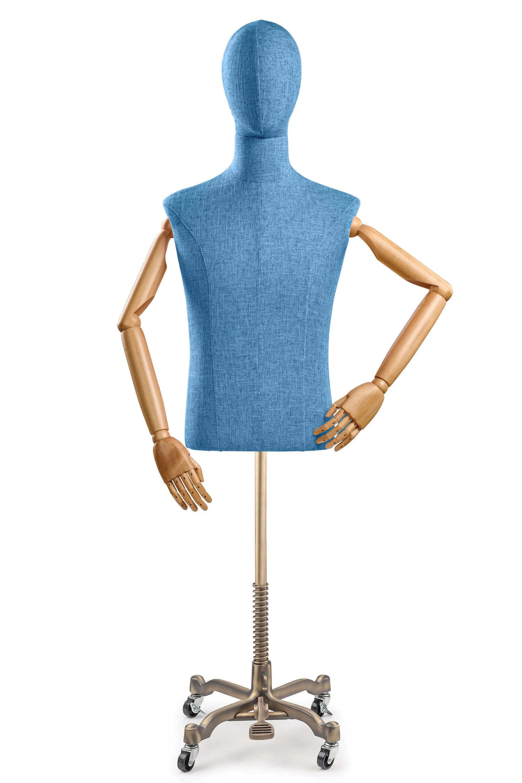 Male Display Dress Form on Metal Rolling Base (Head & Arms Version) - Image 29