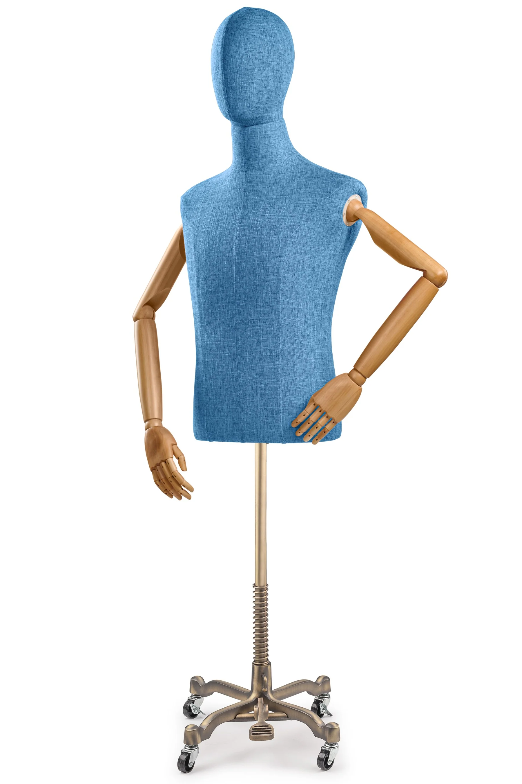 Male Display Dress Form on Metal Rolling Base (Head & Arms Version) - Image 30