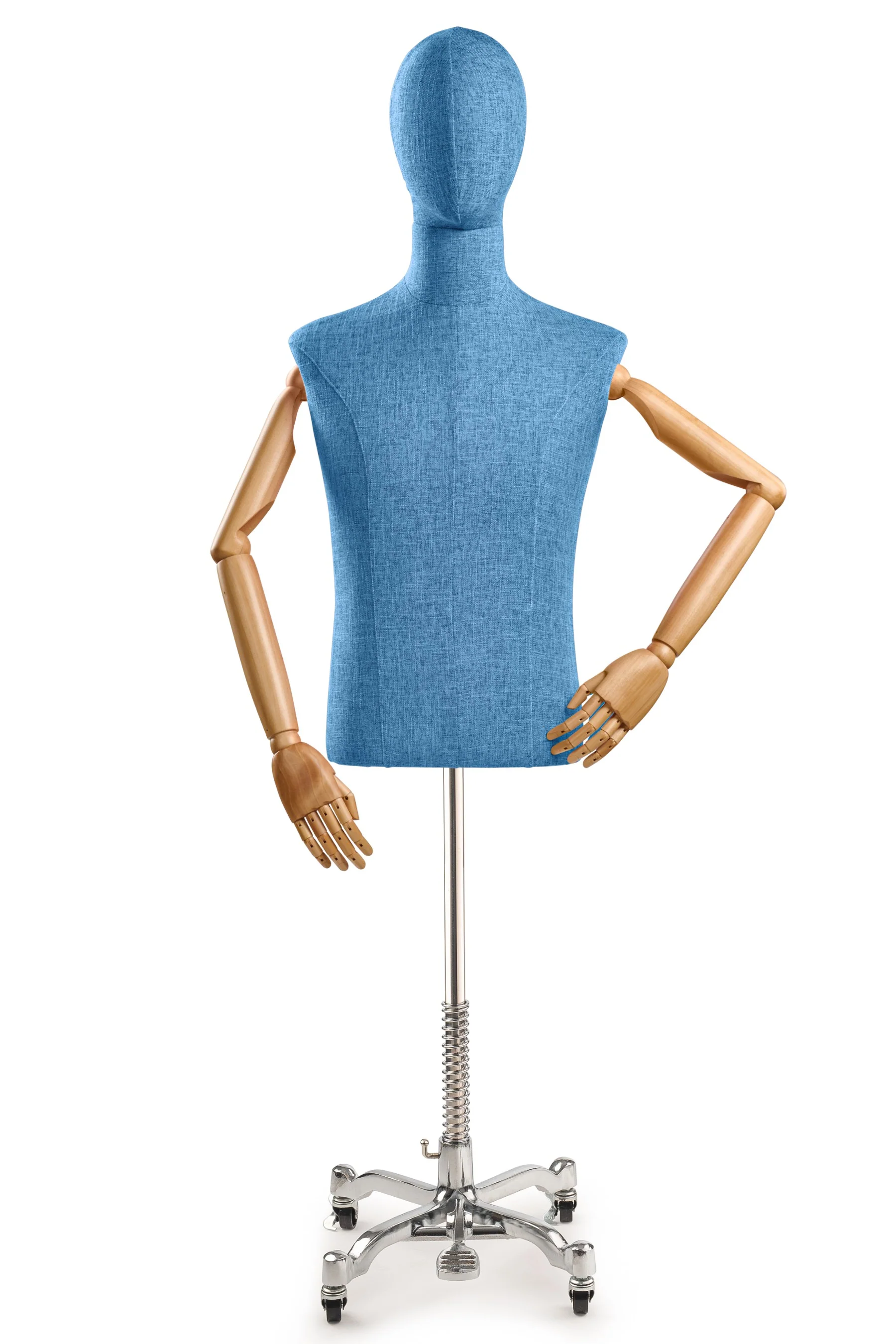 Male Display Dress Form on Metal Rolling Base (Head & Arms Version) - Image 31