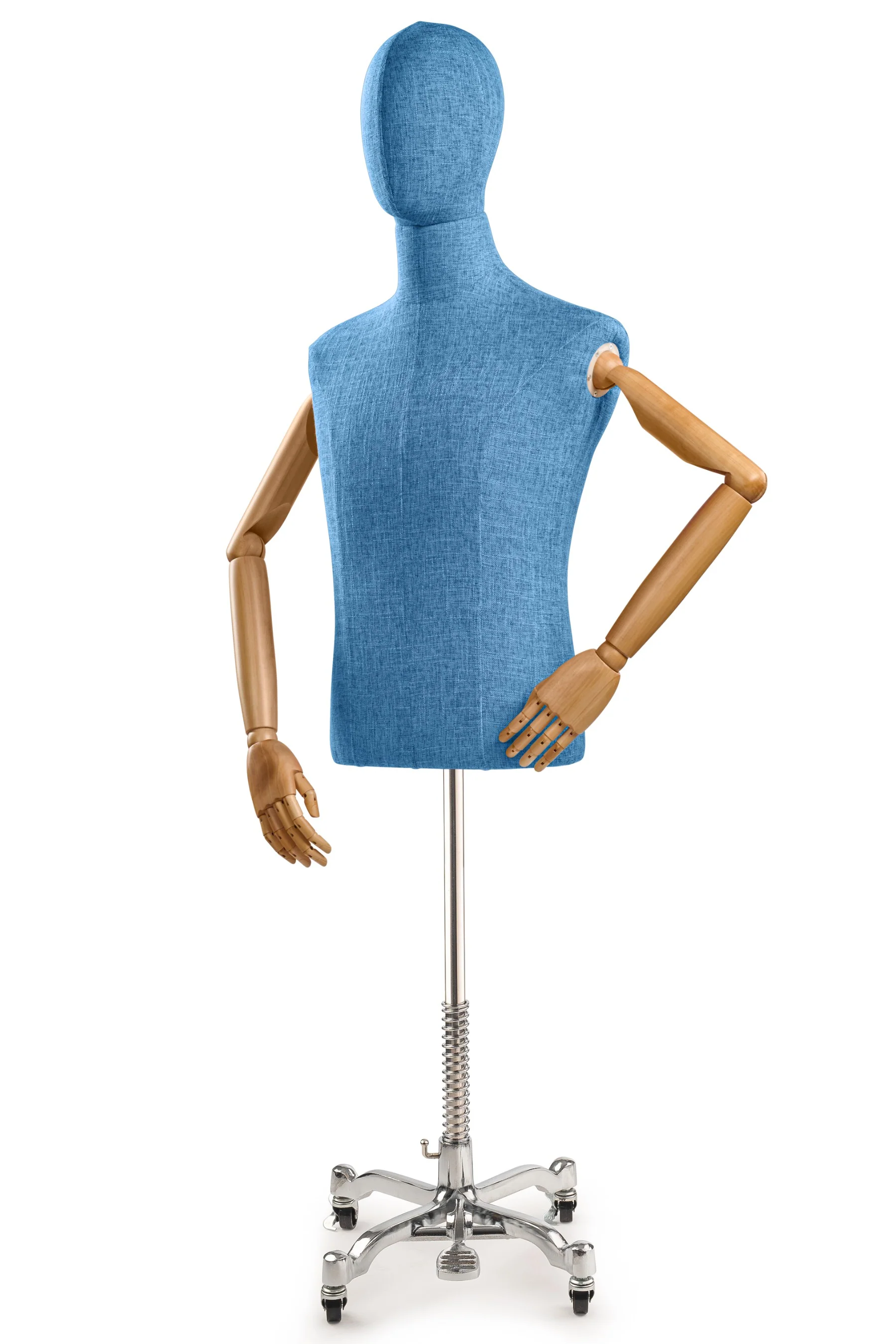 Male Display Dress Form on Metal Rolling Base (Head & Arms Version) - Image 32