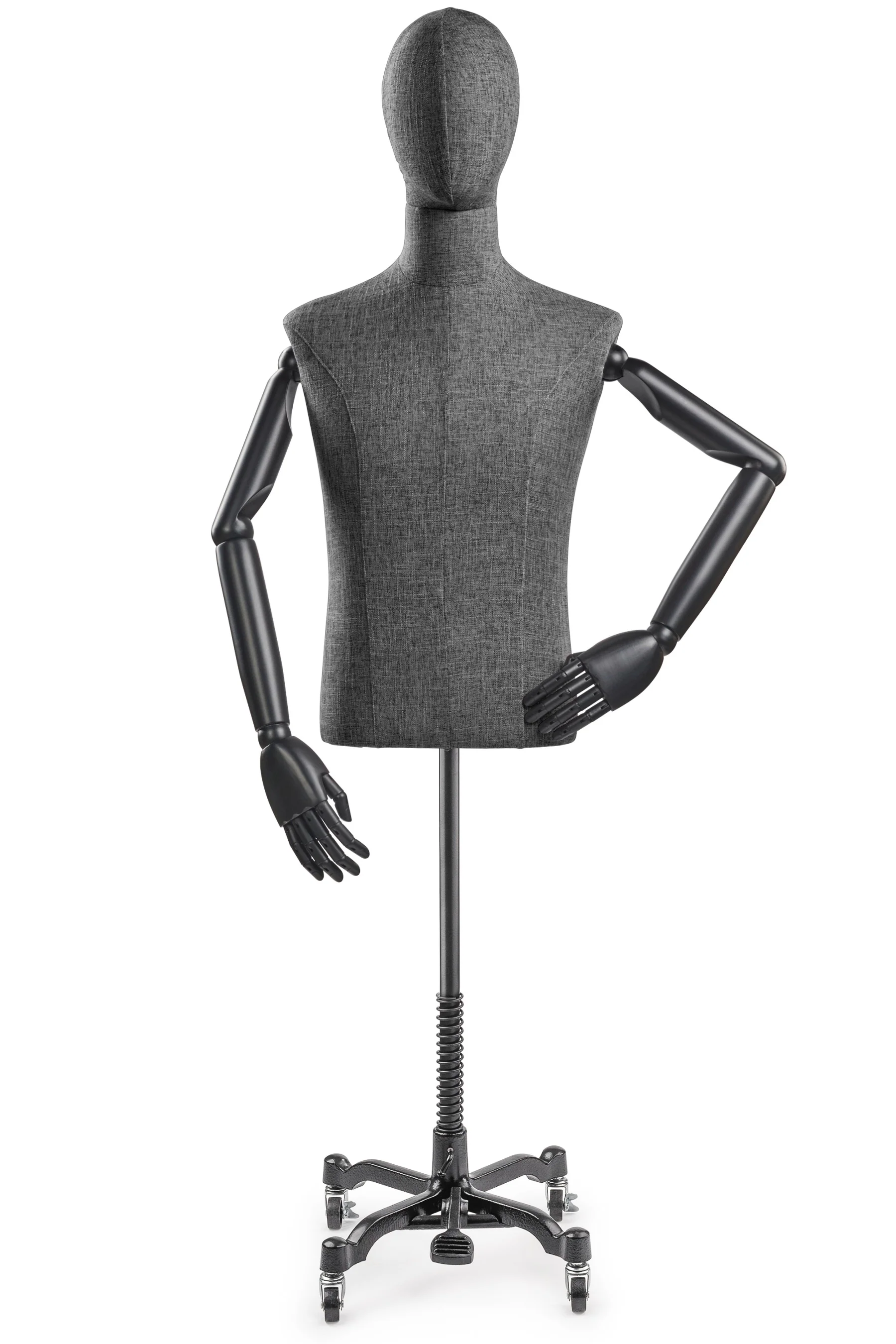 Male Display Dress Form on Metal Rolling Base (Head & Arms Version) - Image 33
