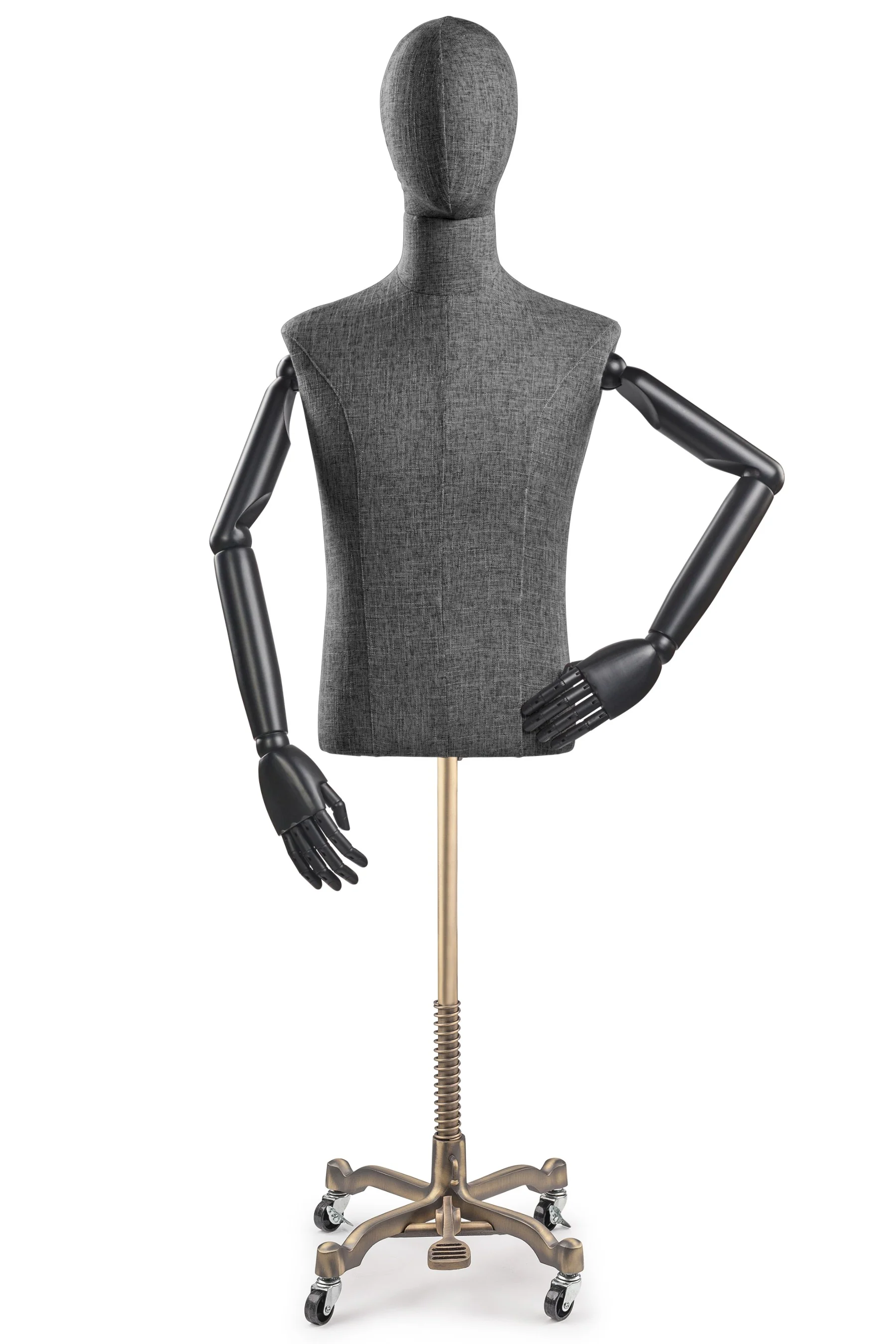 Male Display Dress Form on Metal Rolling Base (Head & Arms Version) - Image 34