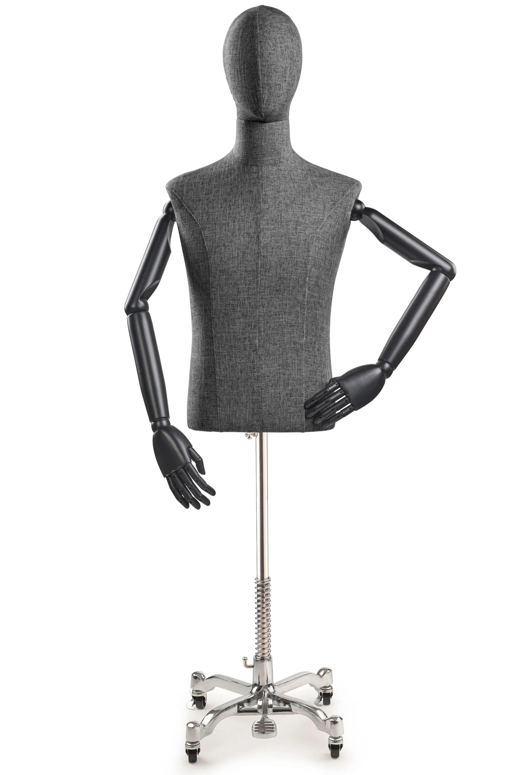 Male Display Dress Form on Metal Rolling Base (Head & Arms Version) - Image 35