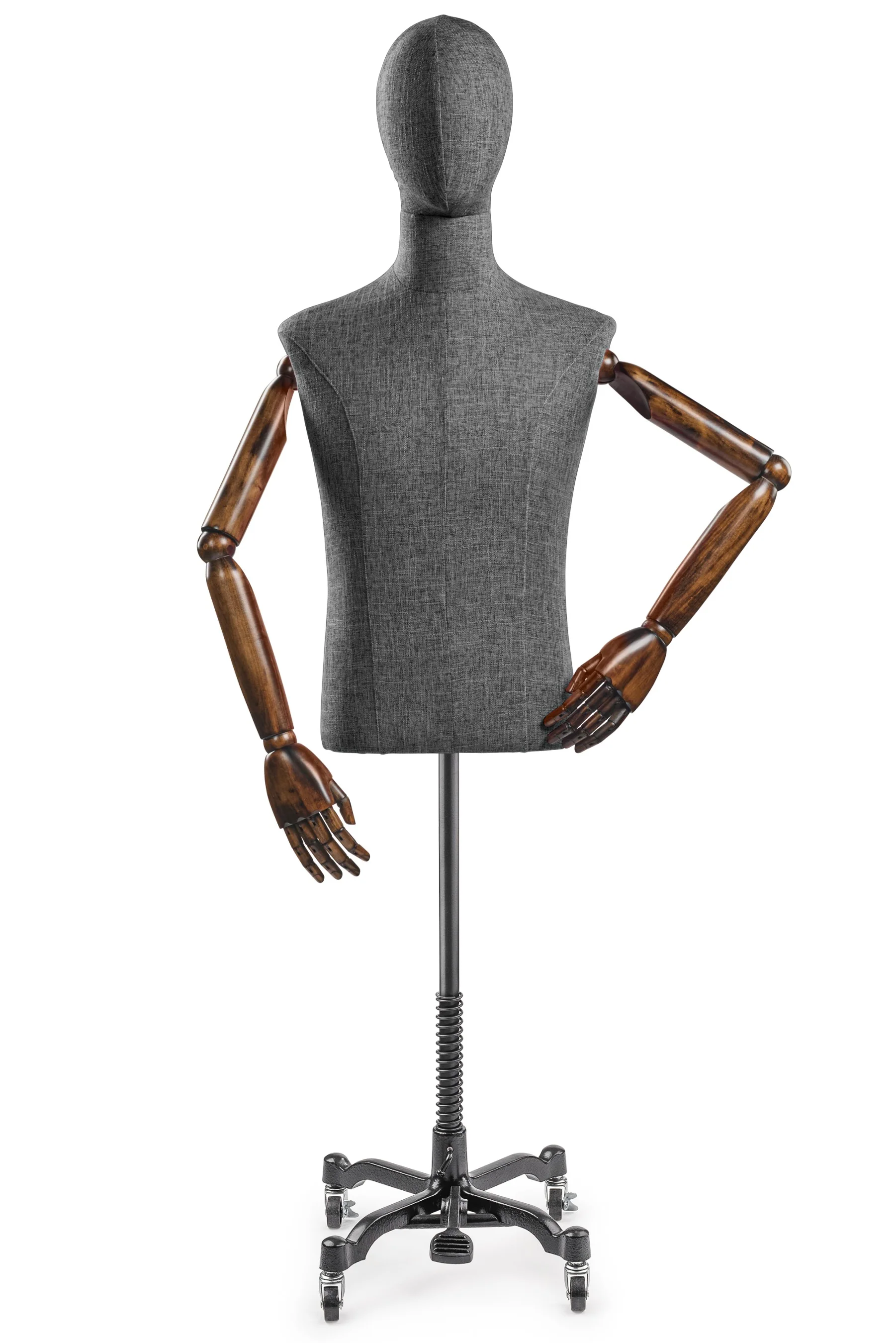 Male Display Dress Form on Metal Rolling Base (Head & Arms Version) - Image 36