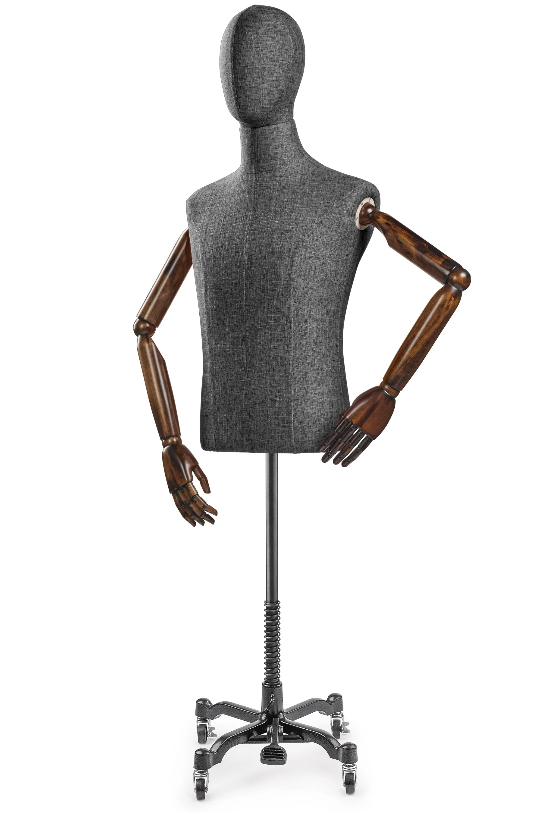 Male Display Dress Form on Metal Rolling Base (Head & Arms Version) - Image 37