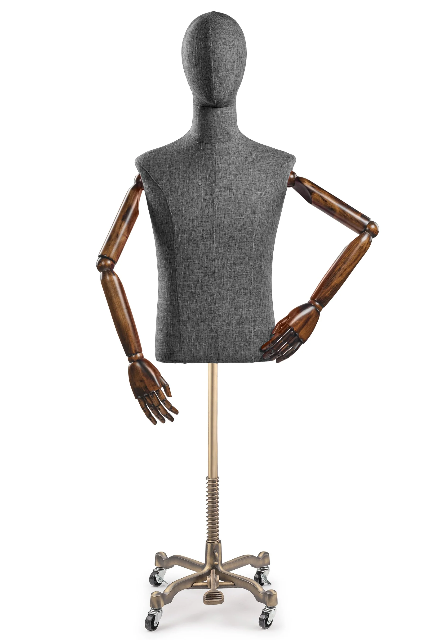 Male Display Dress Form on Metal Rolling Base (Head & Arms Version) - Image 38