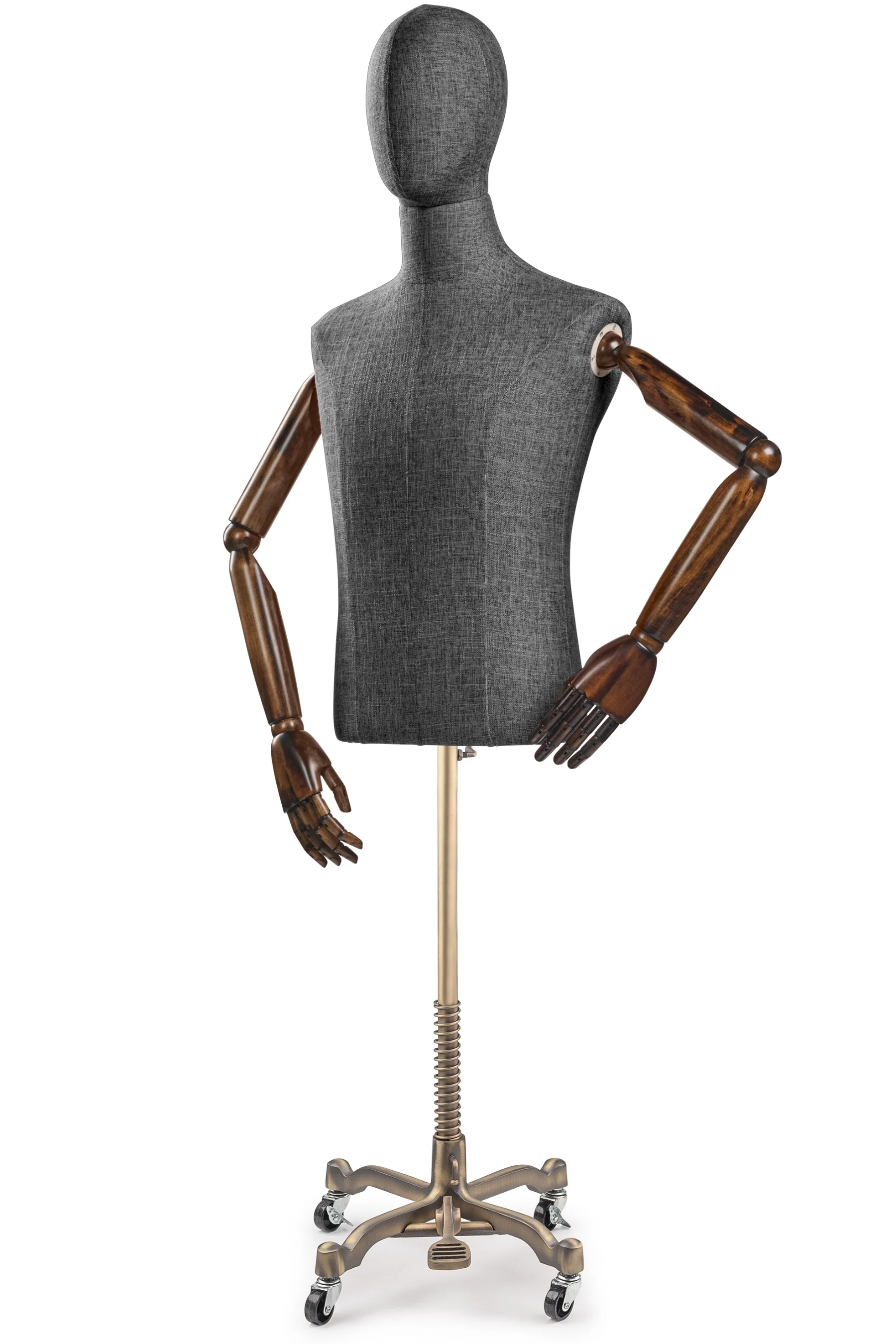 Male Display Dress Form on Metal Rolling Base (Head & Arms Version) - Image 39
