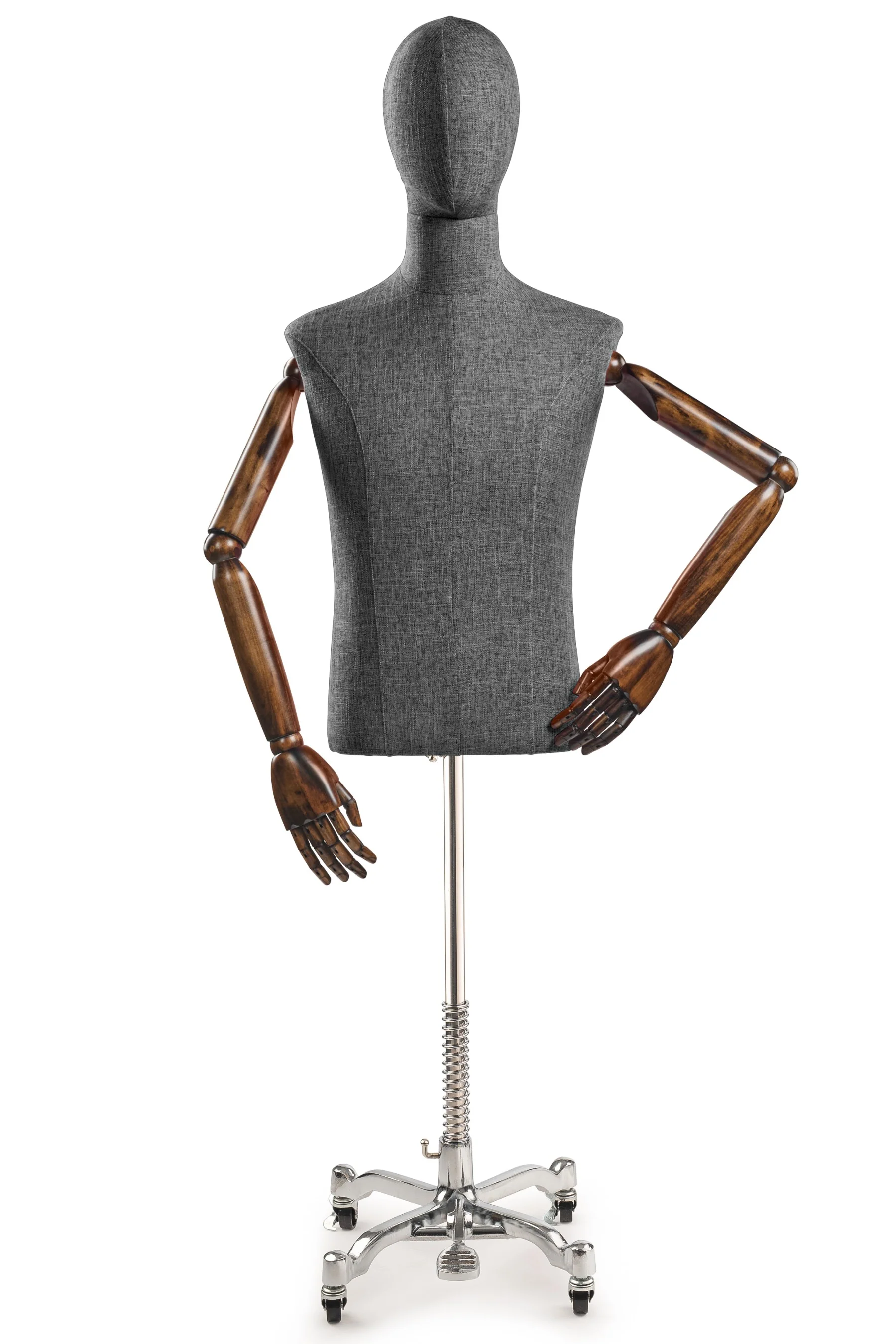 Male Display Dress Form on Metal Rolling Base (Head & Arms Version) - Image 40
