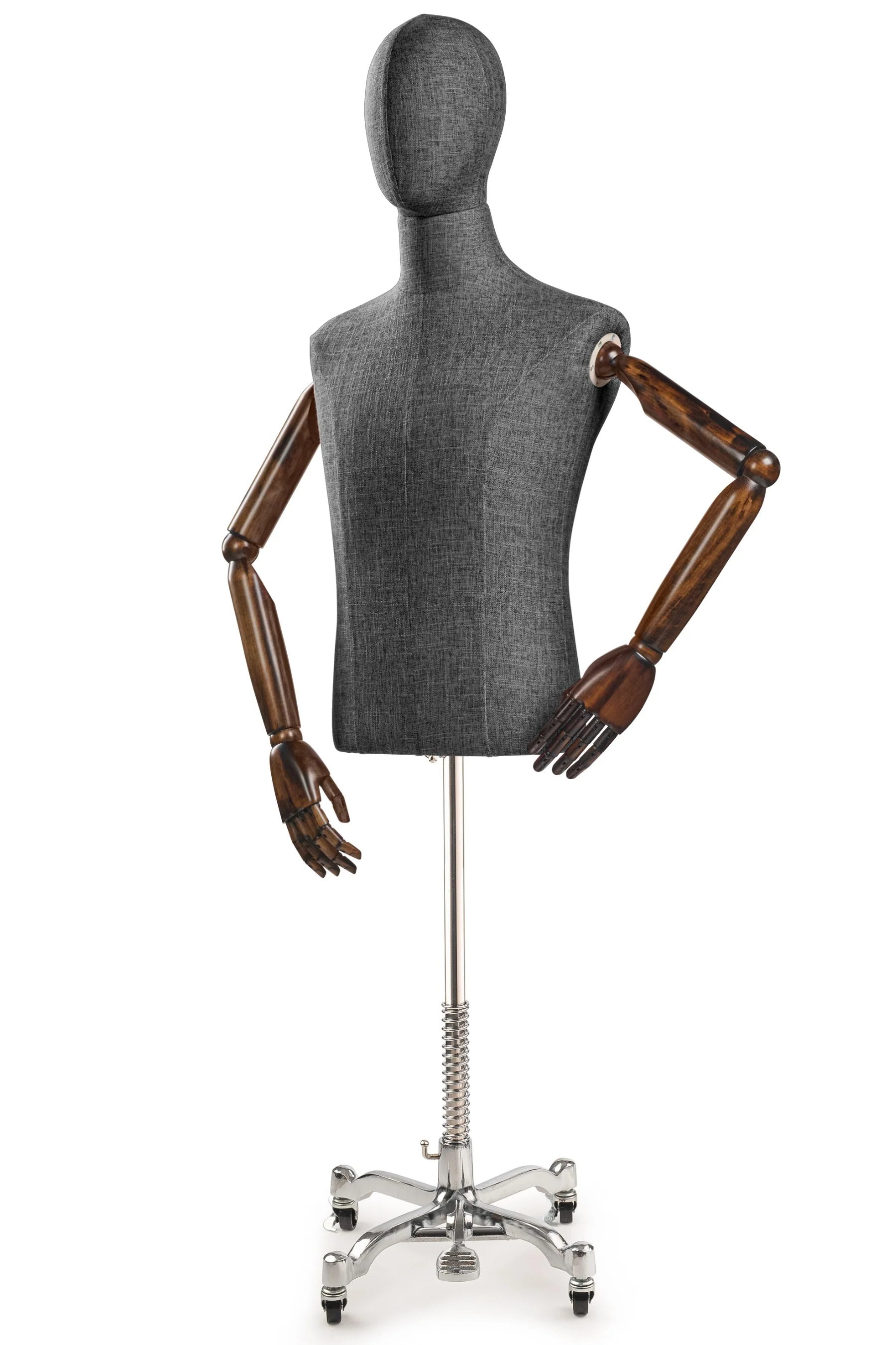 Male Display Dress Form on Metal Rolling Base (Head & Arms Version) - Image 41
