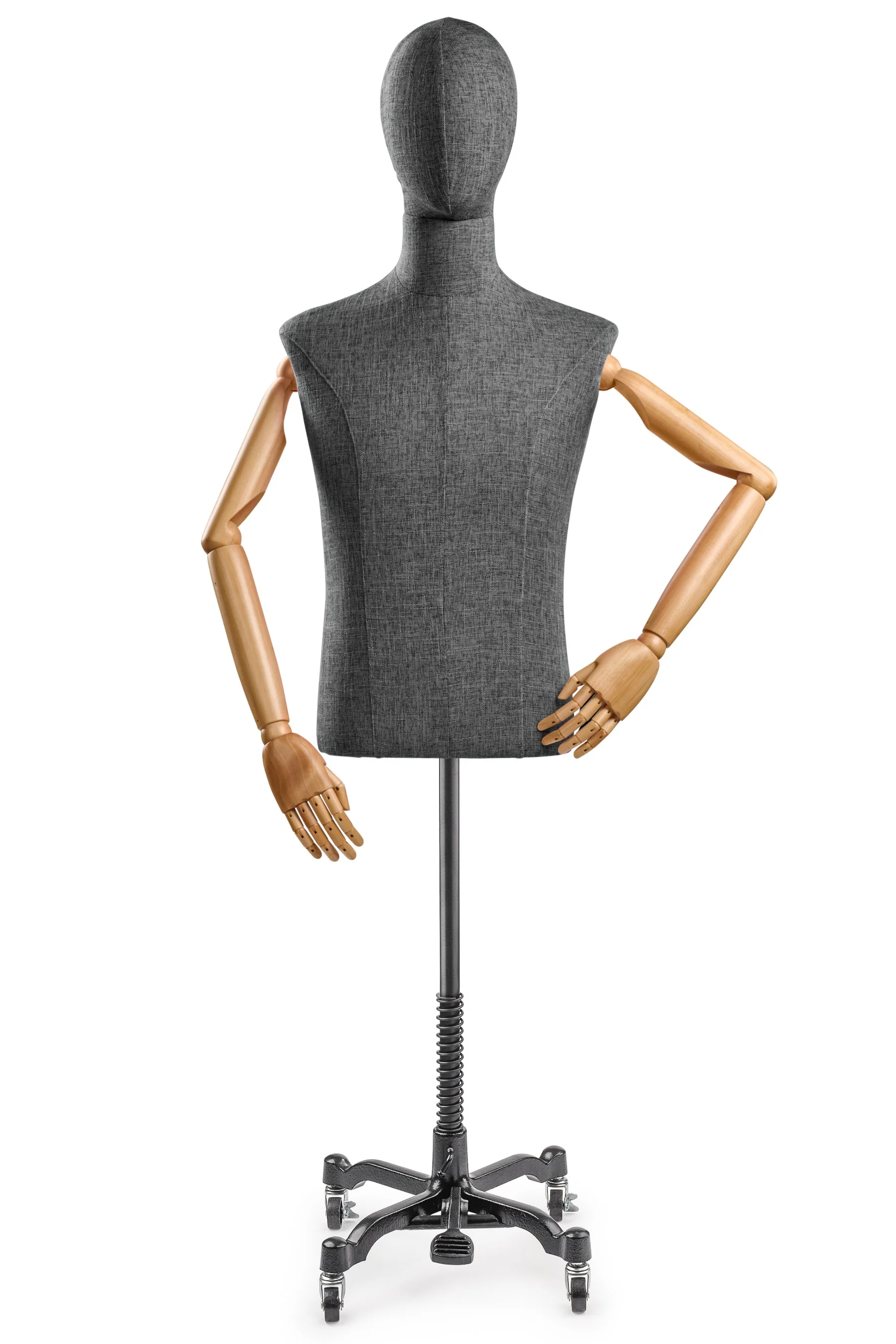 Male Display Dress Form on Metal Rolling Base (Head & Arms Version) - Image 42