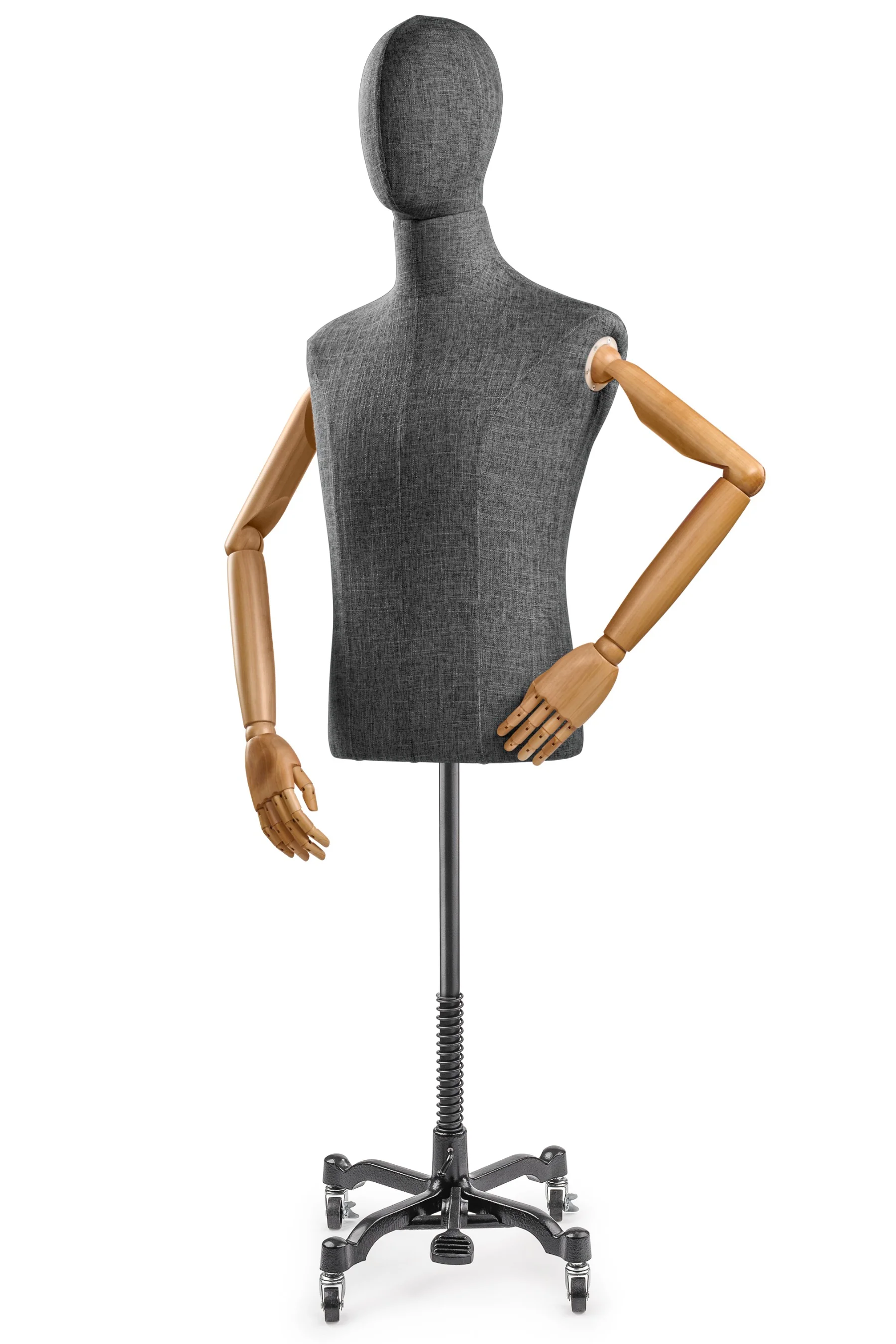 Male Display Dress Form on Metal Rolling Base (Head & Arms Version) - Image 43