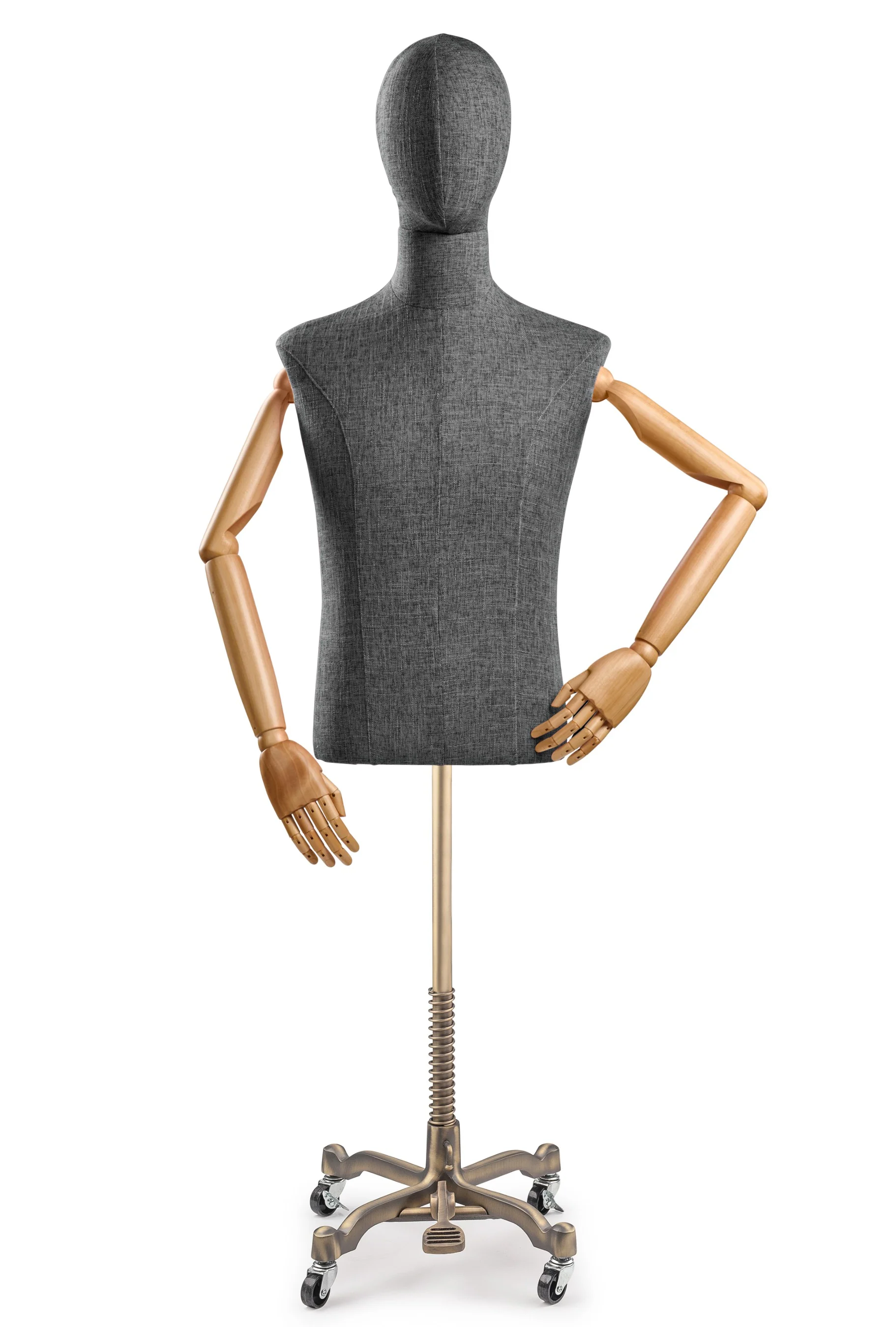 Male Display Dress Form on Metal Rolling Base (Head & Arms Version) - Image 44