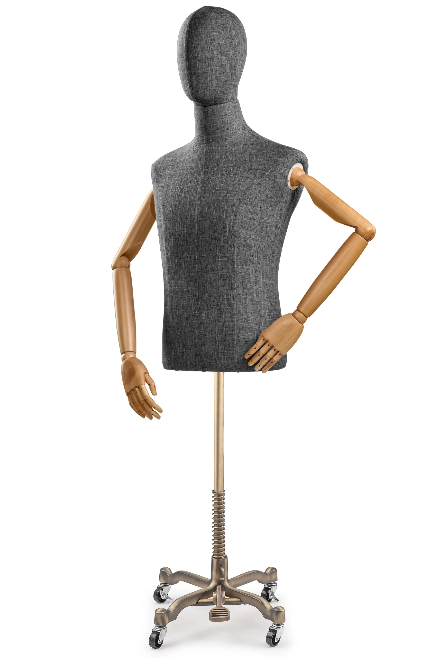 Male Display Dress Form on Metal Rolling Base (Head & Arms Version) - Image 45
