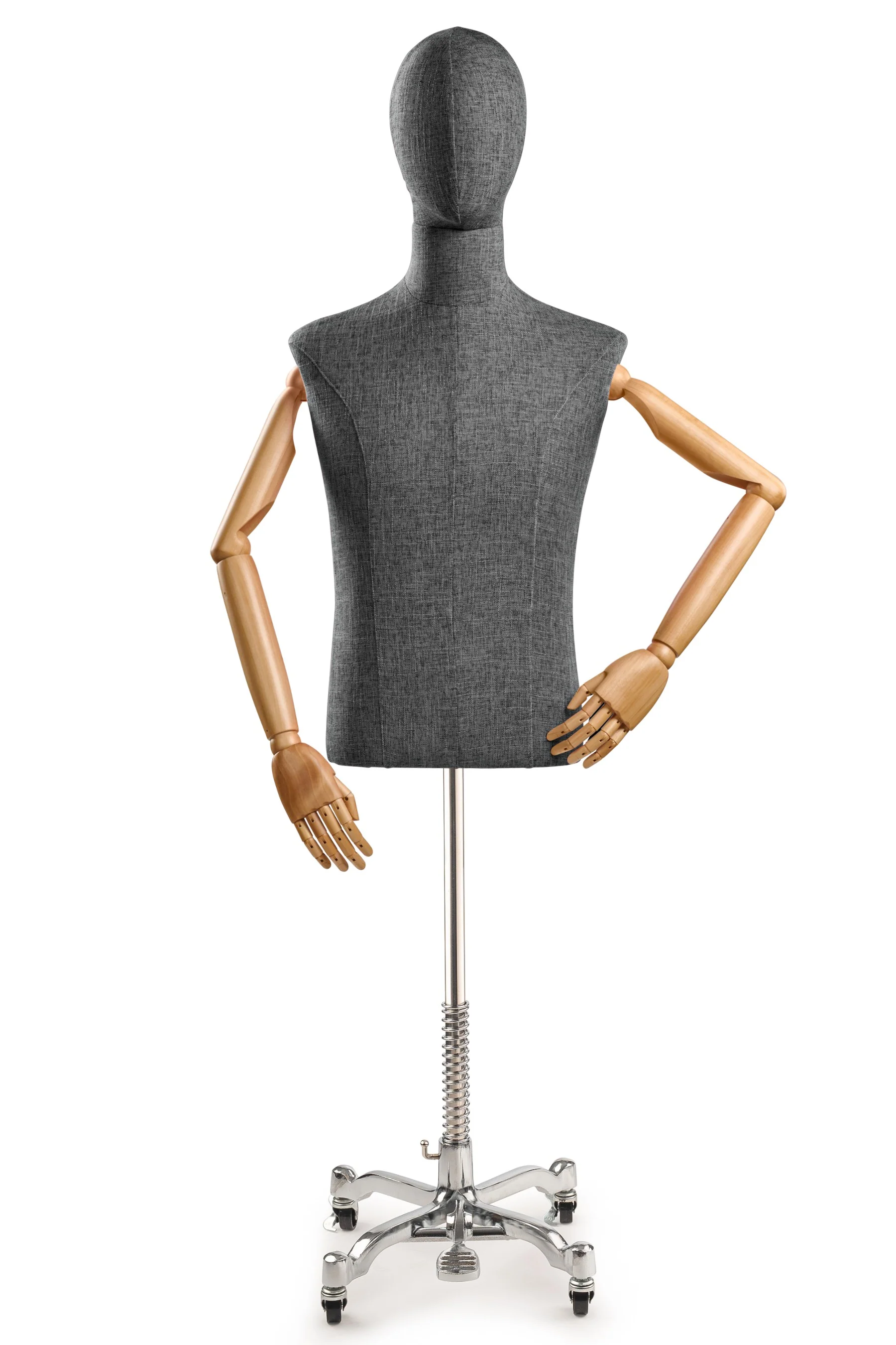 Male Display Dress Form on Metal Rolling Base (Head & Arms Version) - Image 46