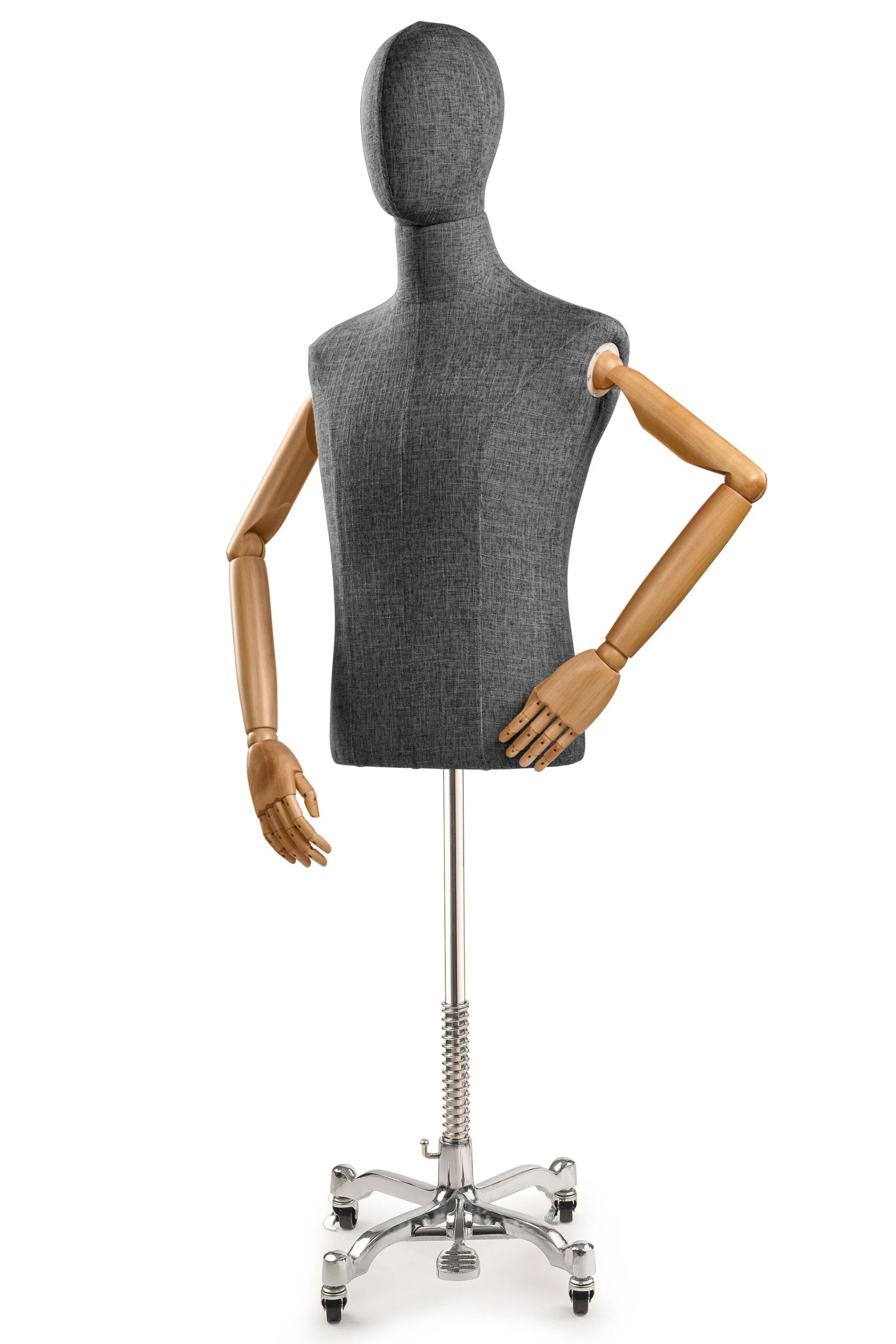 Male Display Dress Form on Metal Rolling Base (Head & Arms Version) - Image 47