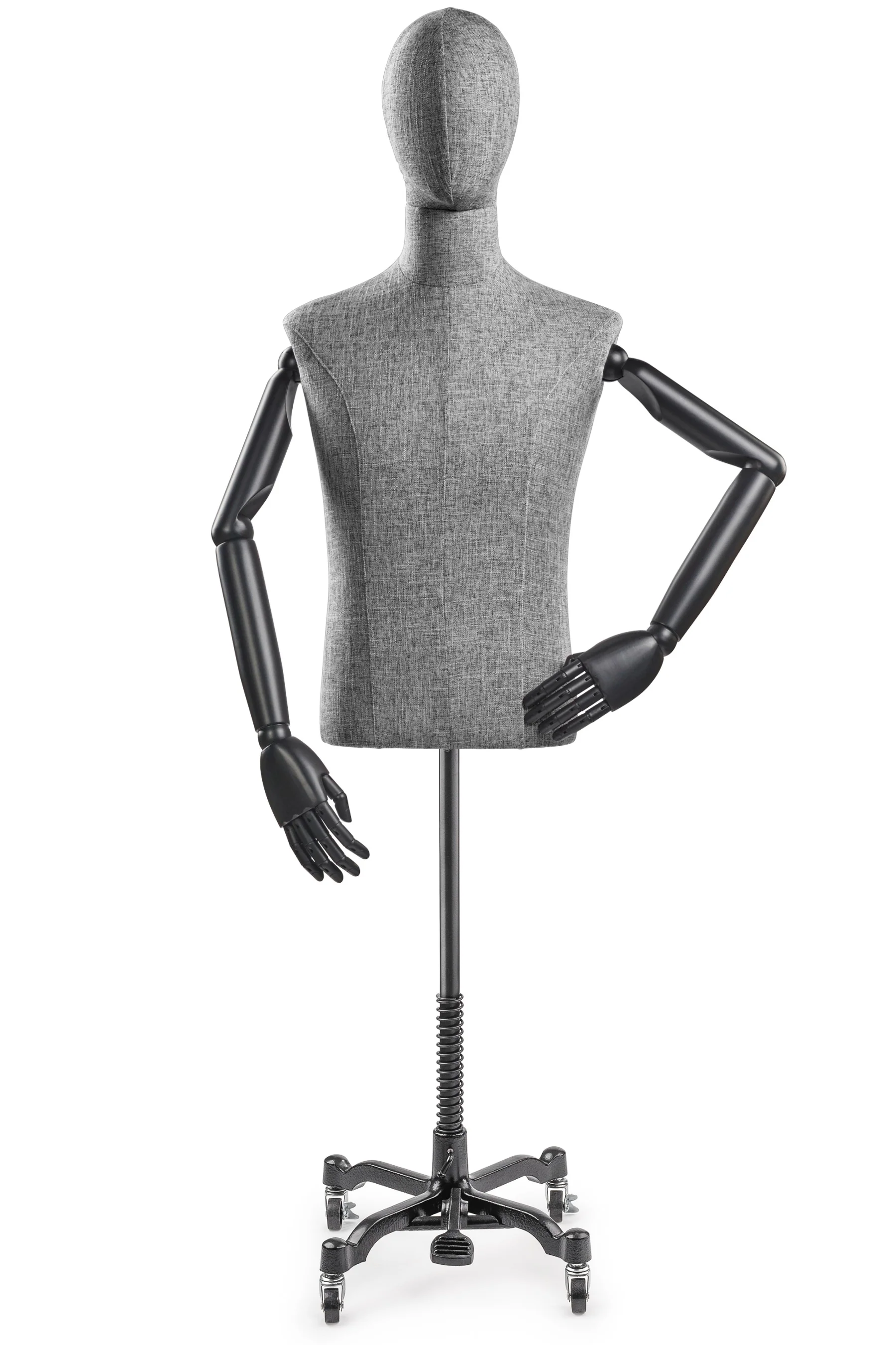 Male Display Dress Form on Metal Rolling Base (Head & Arms Version) - Image 48