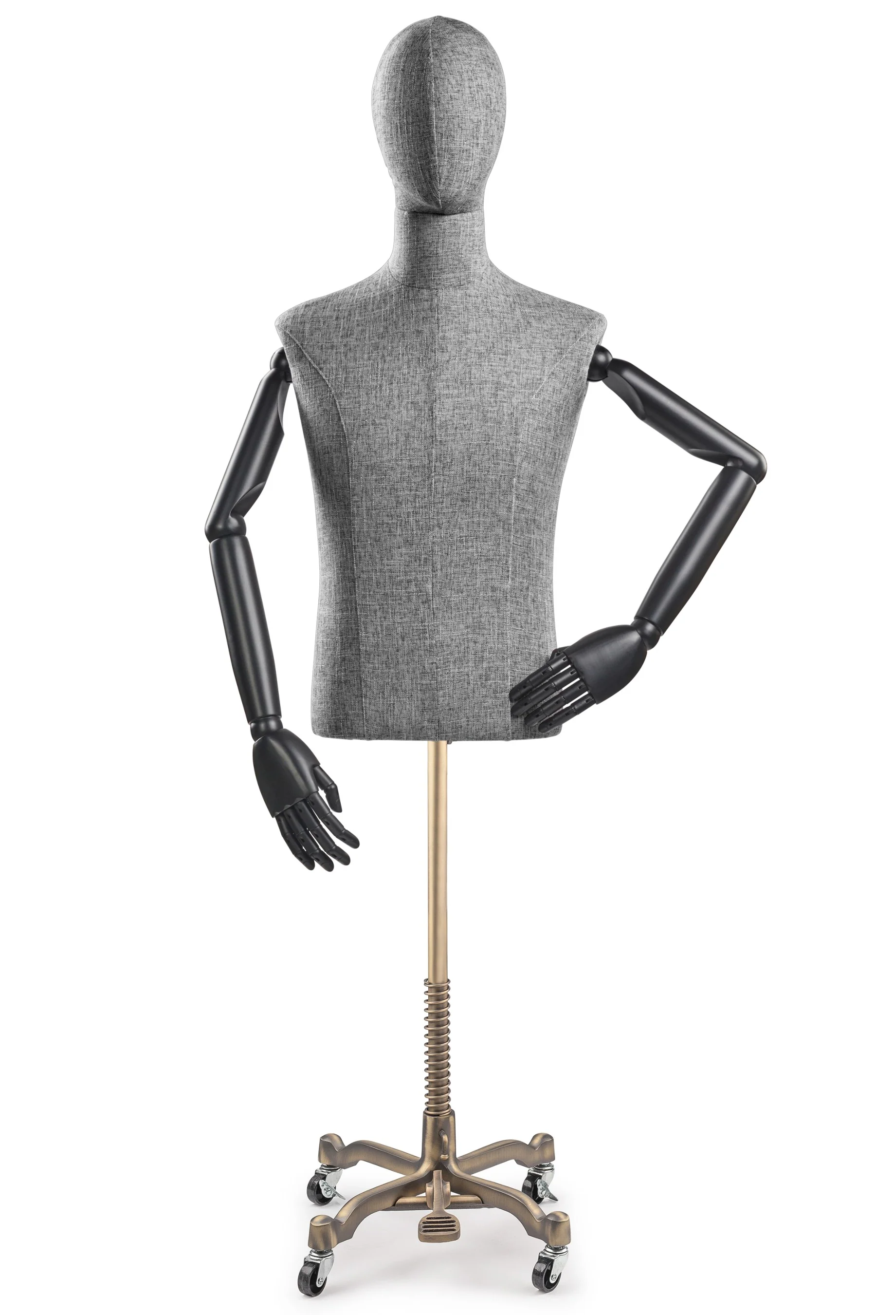 Male Display Dress Form on Metal Rolling Base (Head & Arms Version) - Image 49