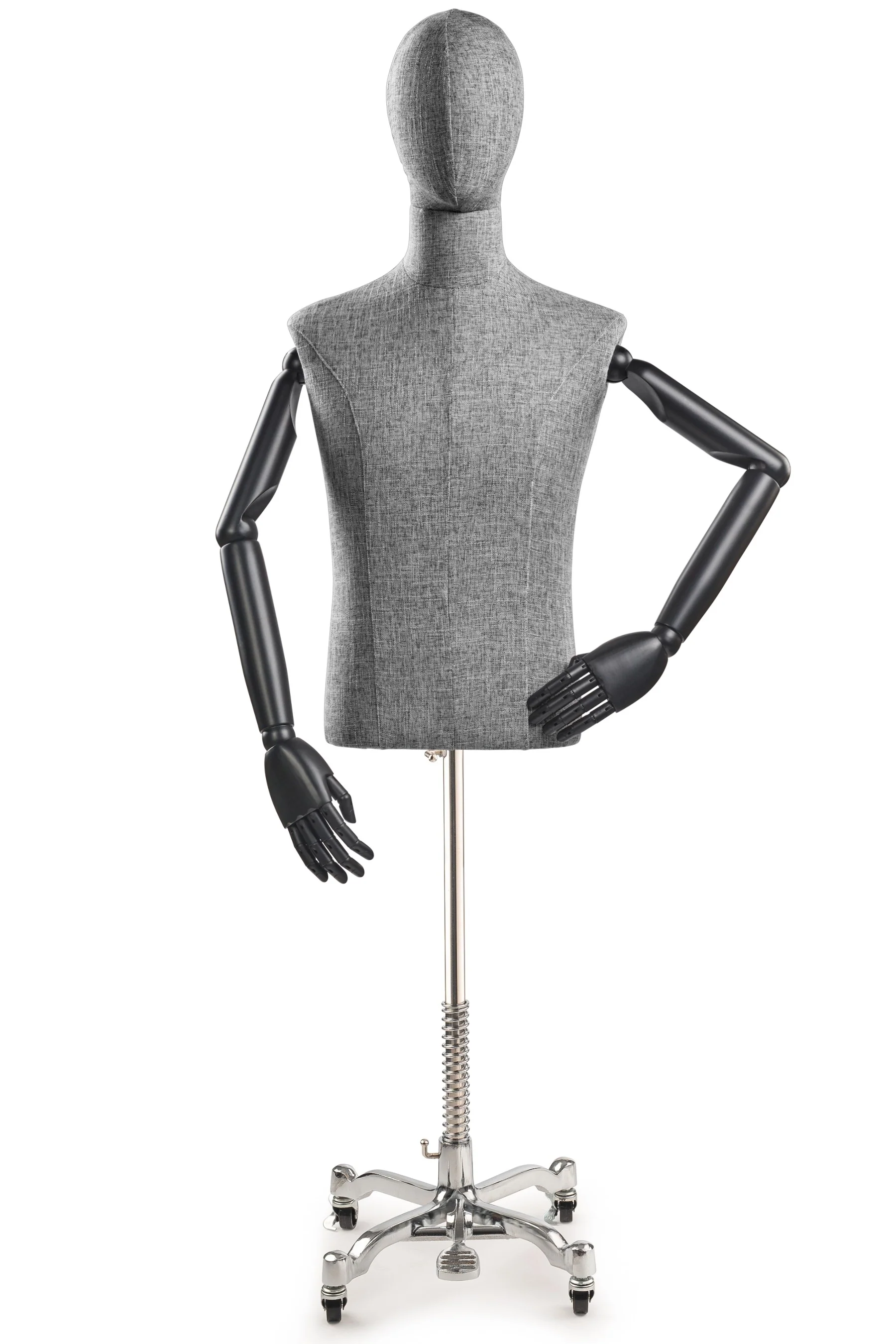 Male Display Dress Form on Metal Rolling Base (Head & Arms Version) - Image 50