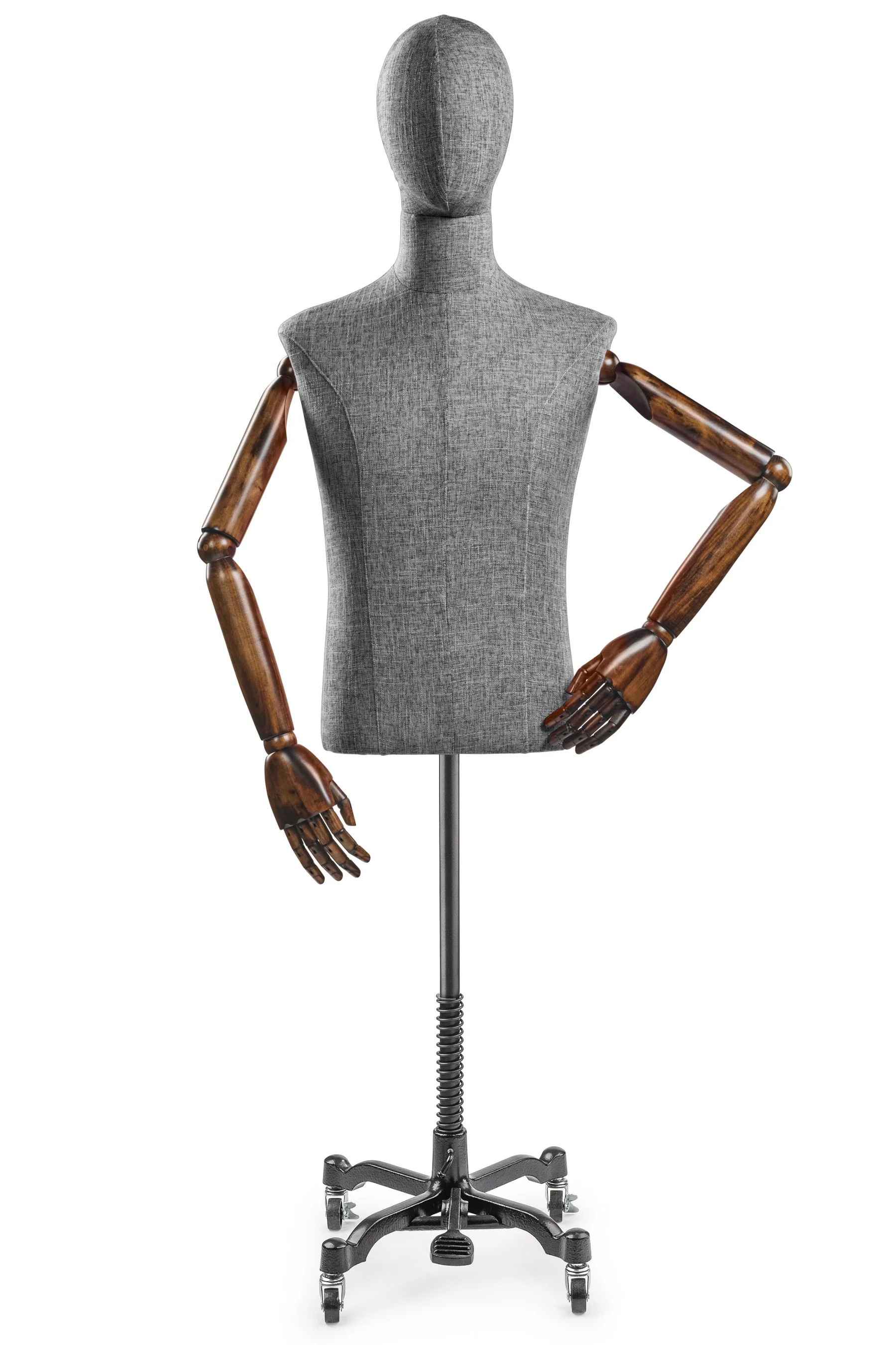 Male Display Dress Form on Metal Rolling Base (Head & Arms Version) - Image 51