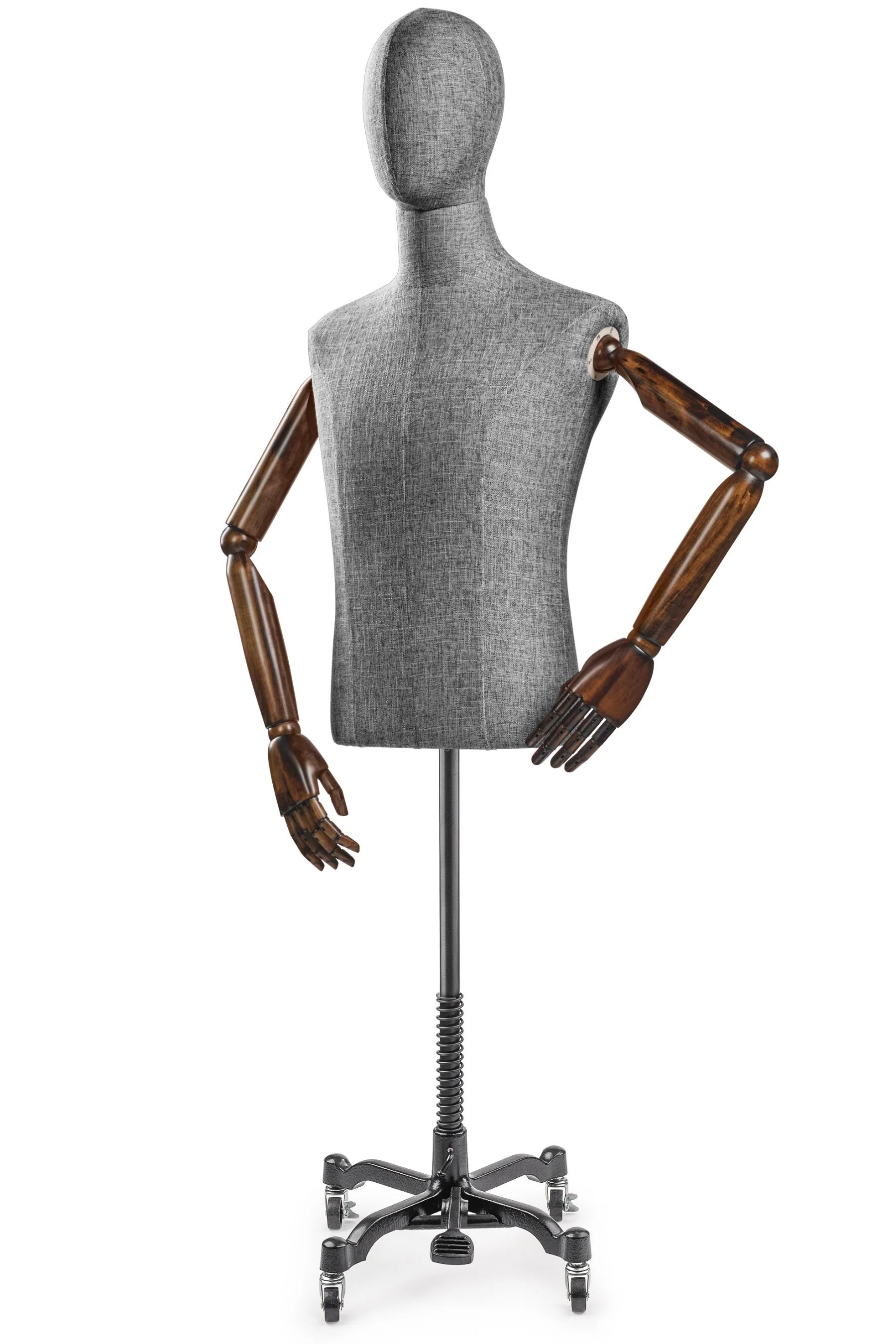 Male Display Dress Form on Metal Rolling Base (Head & Arms Version) - Image 52
