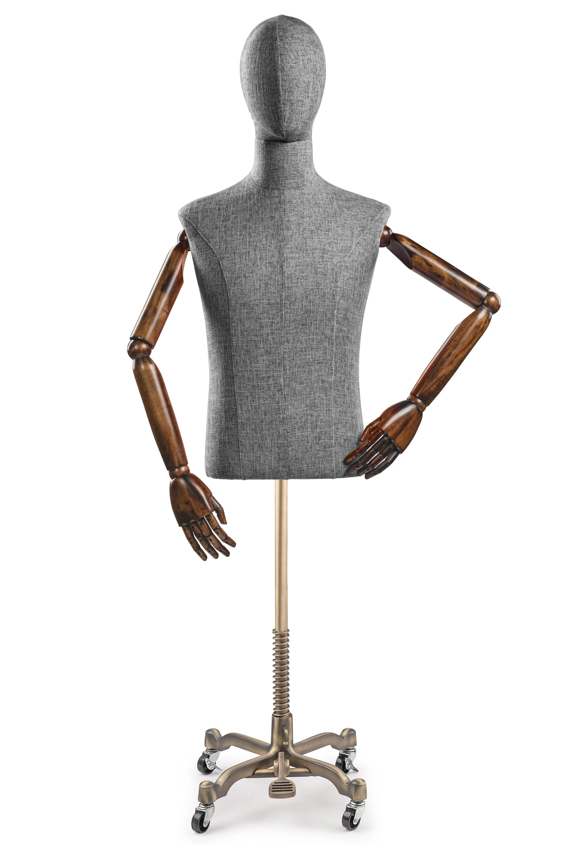 Male Display Dress Form on Metal Rolling Base (Head & Arms Version) - Image 53
