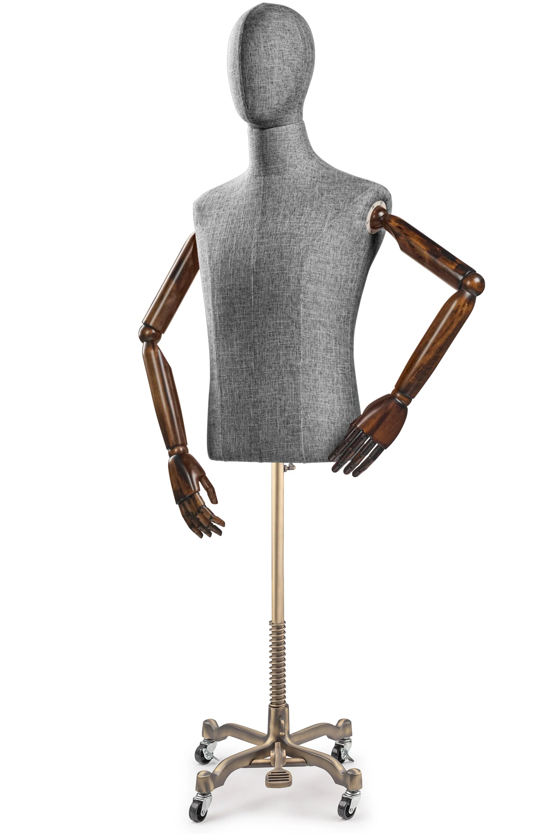 Male Display Dress Form on Metal Rolling Base (Head & Arms Version) - Image 54