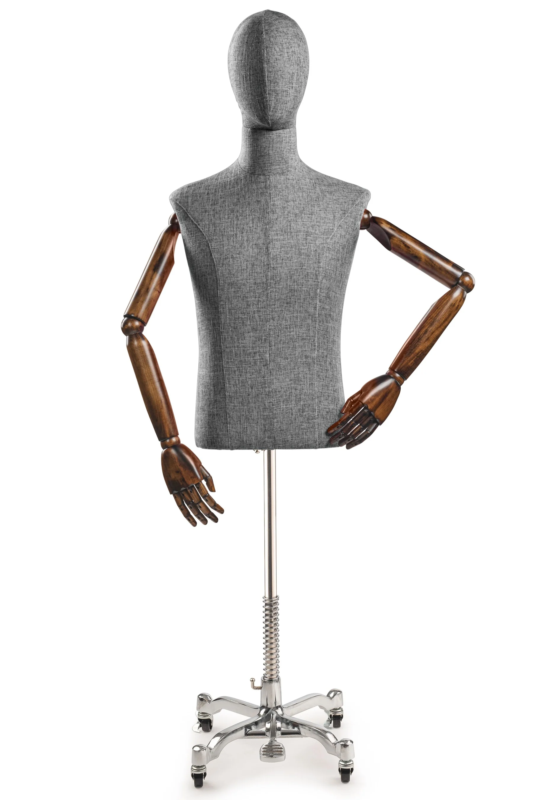 Male Display Dress Form on Metal Rolling Base (Head & Arms Version) - Image 55