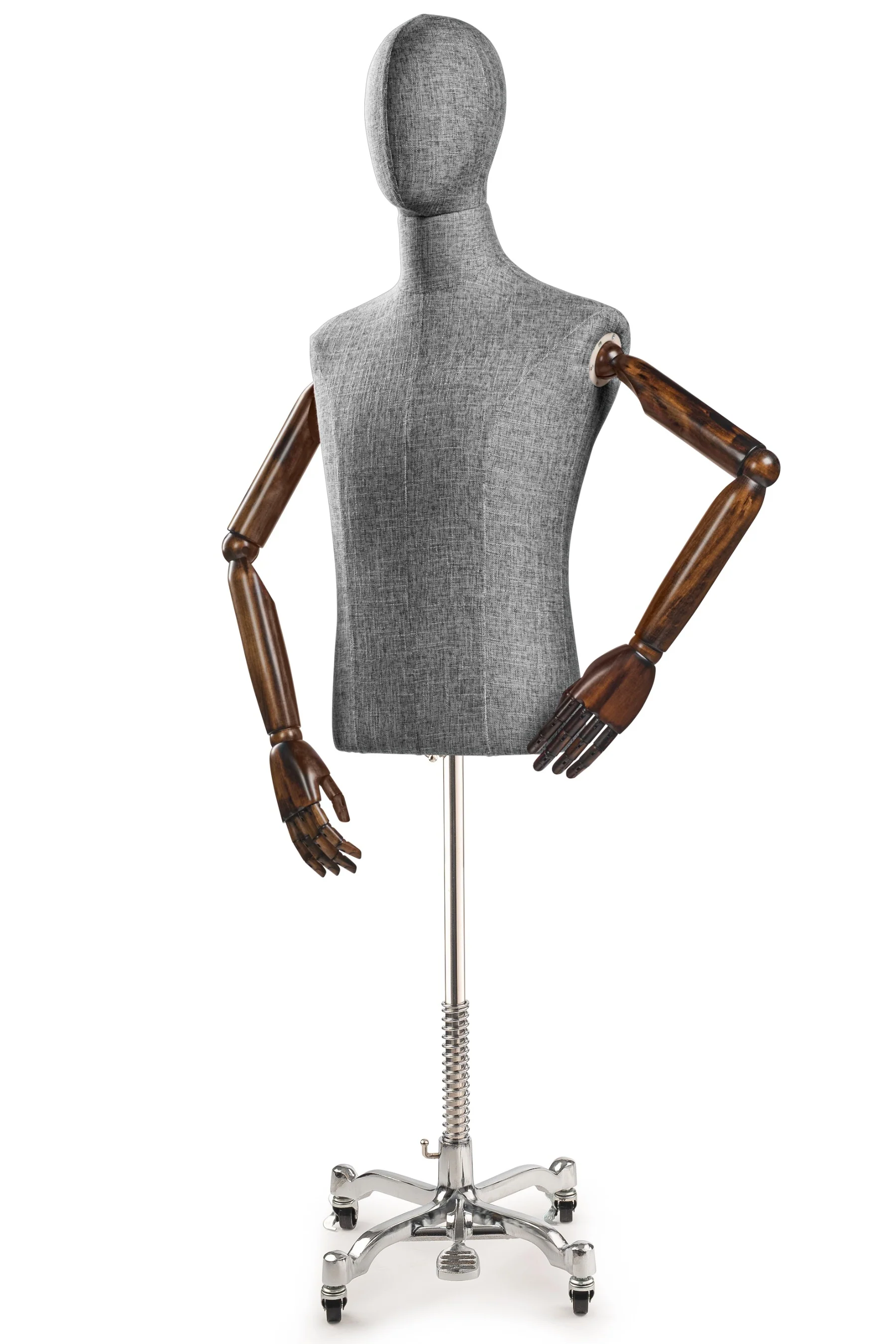 Male Display Dress Form on Metal Rolling Base (Head & Arms Version) - Image 56