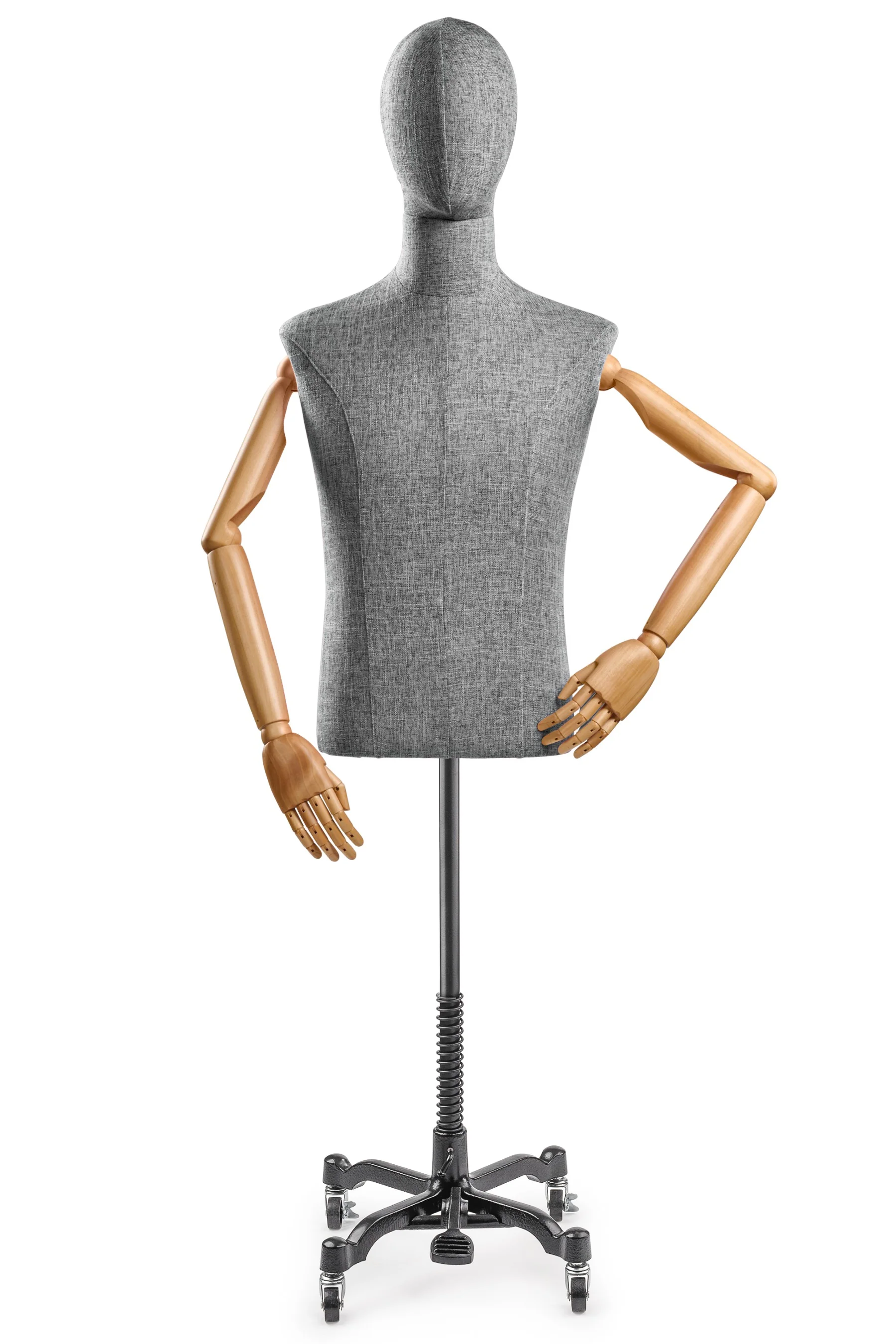 Male Display Dress Form on Metal Rolling Base (Head & Arms Version) - Image 57