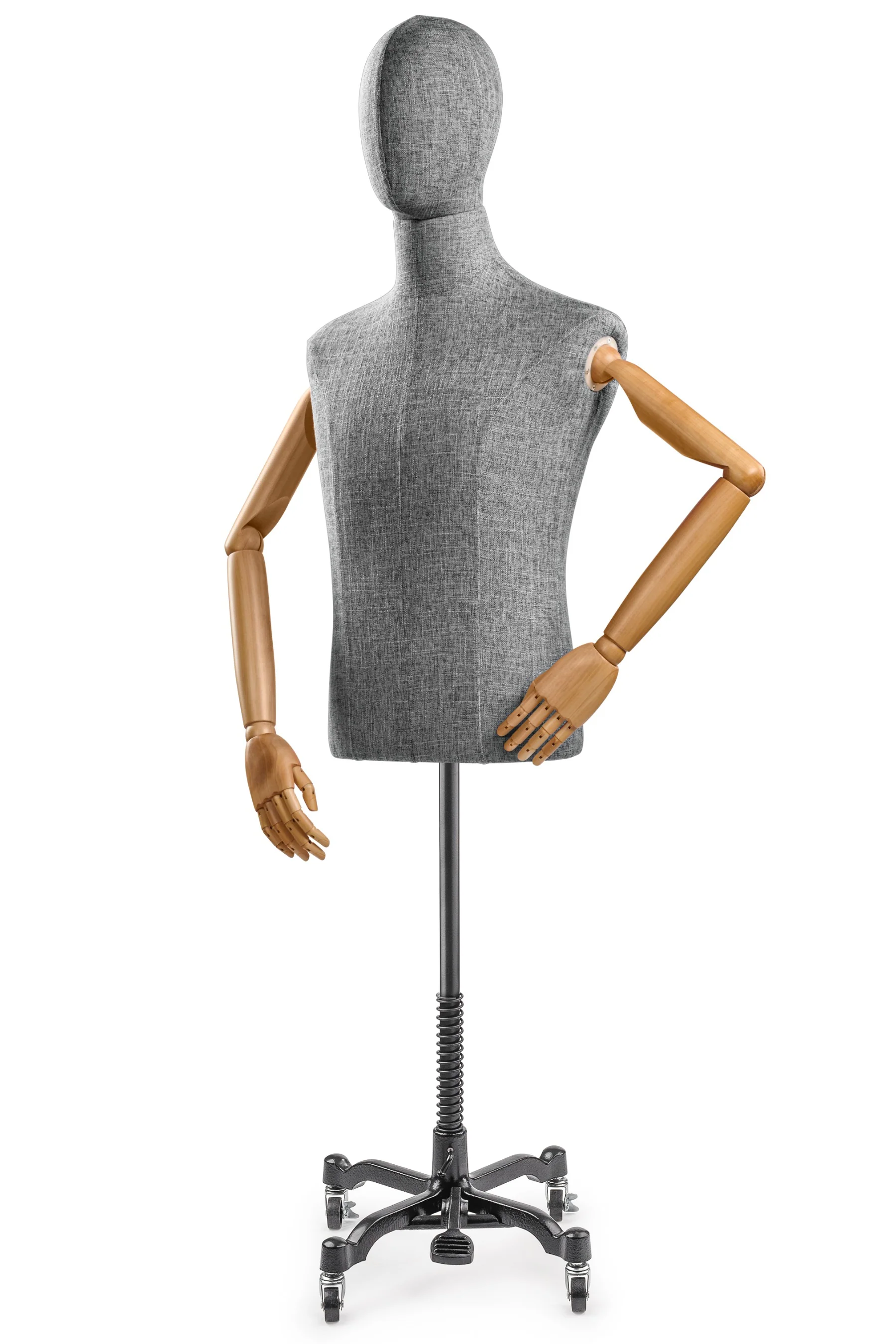 Male Display Dress Form on Metal Rolling Base (Head & Arms Version) - Image 58