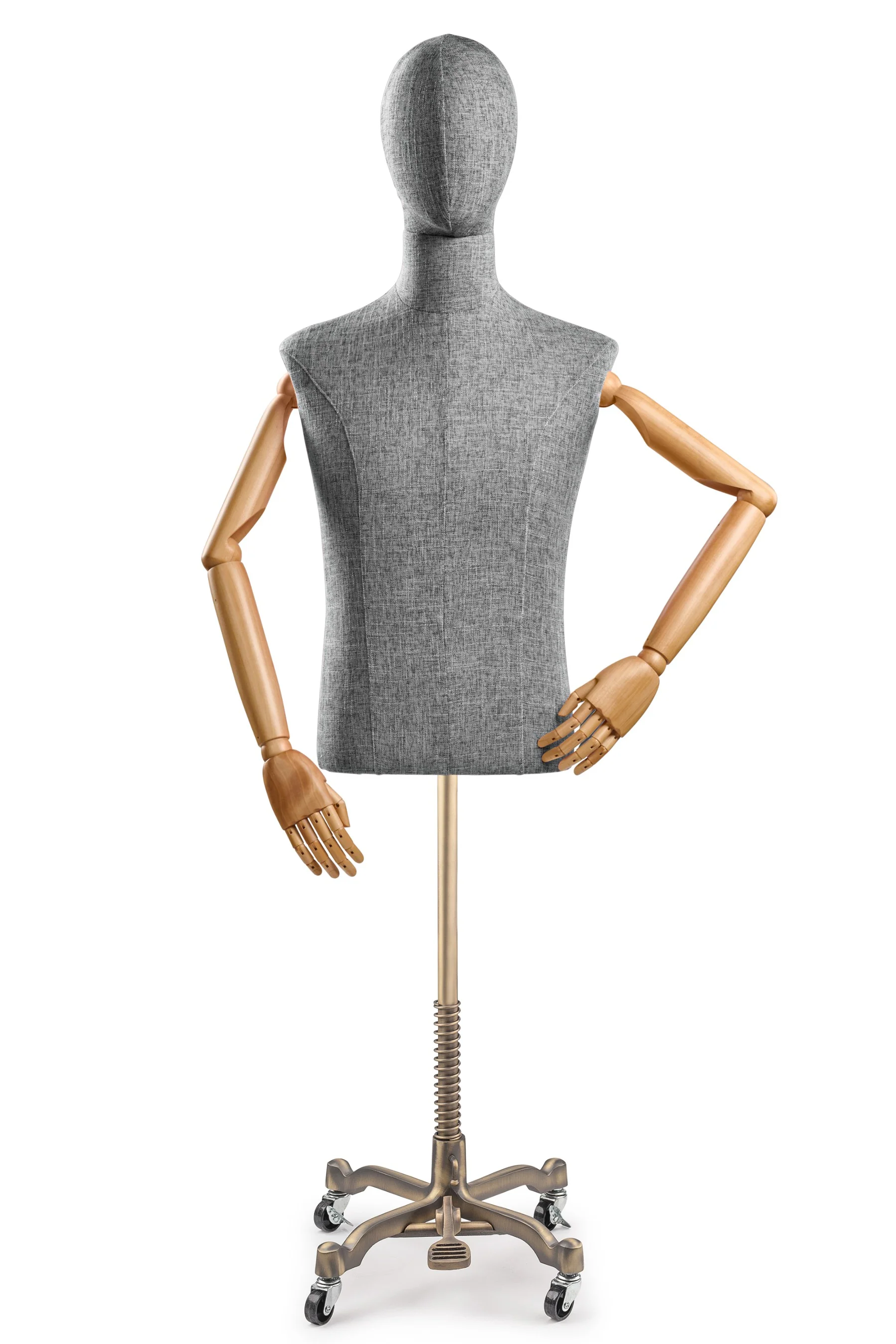Male Display Dress Form on Metal Rolling Base (Head & Arms Version) - Image 59