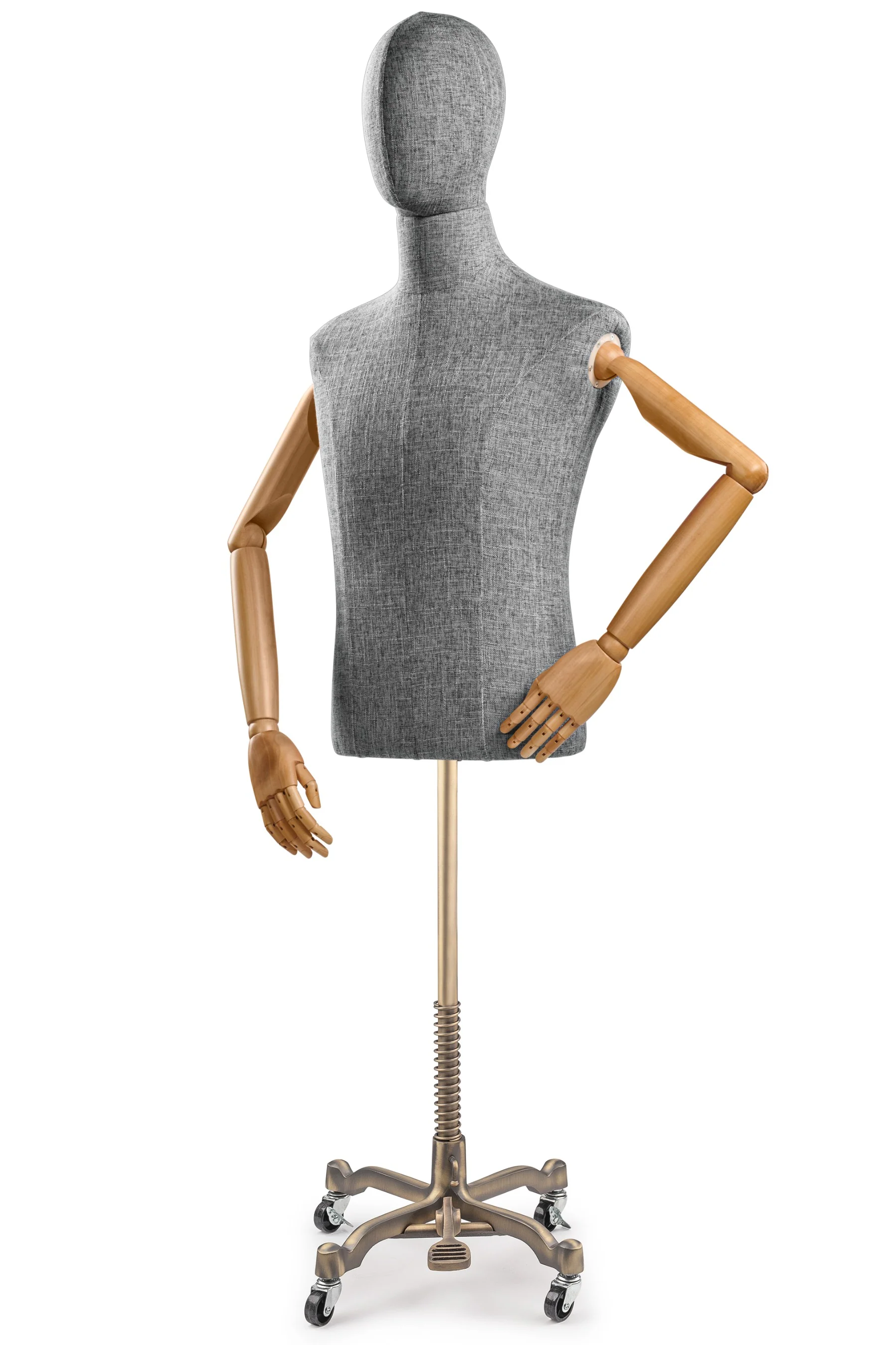 Male Display Dress Form on Metal Rolling Base (Head & Arms Version) - Image 60