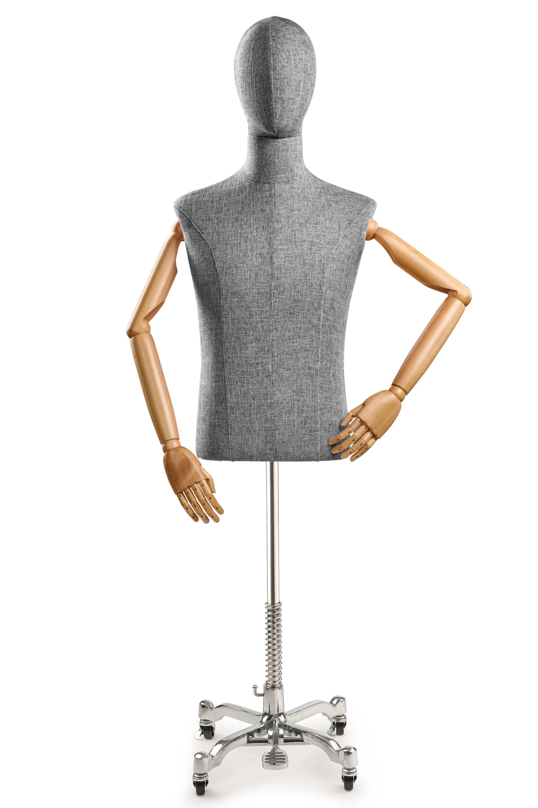 Male Display Dress Form on Metal Rolling Base (Head & Arms Version) - Image 61