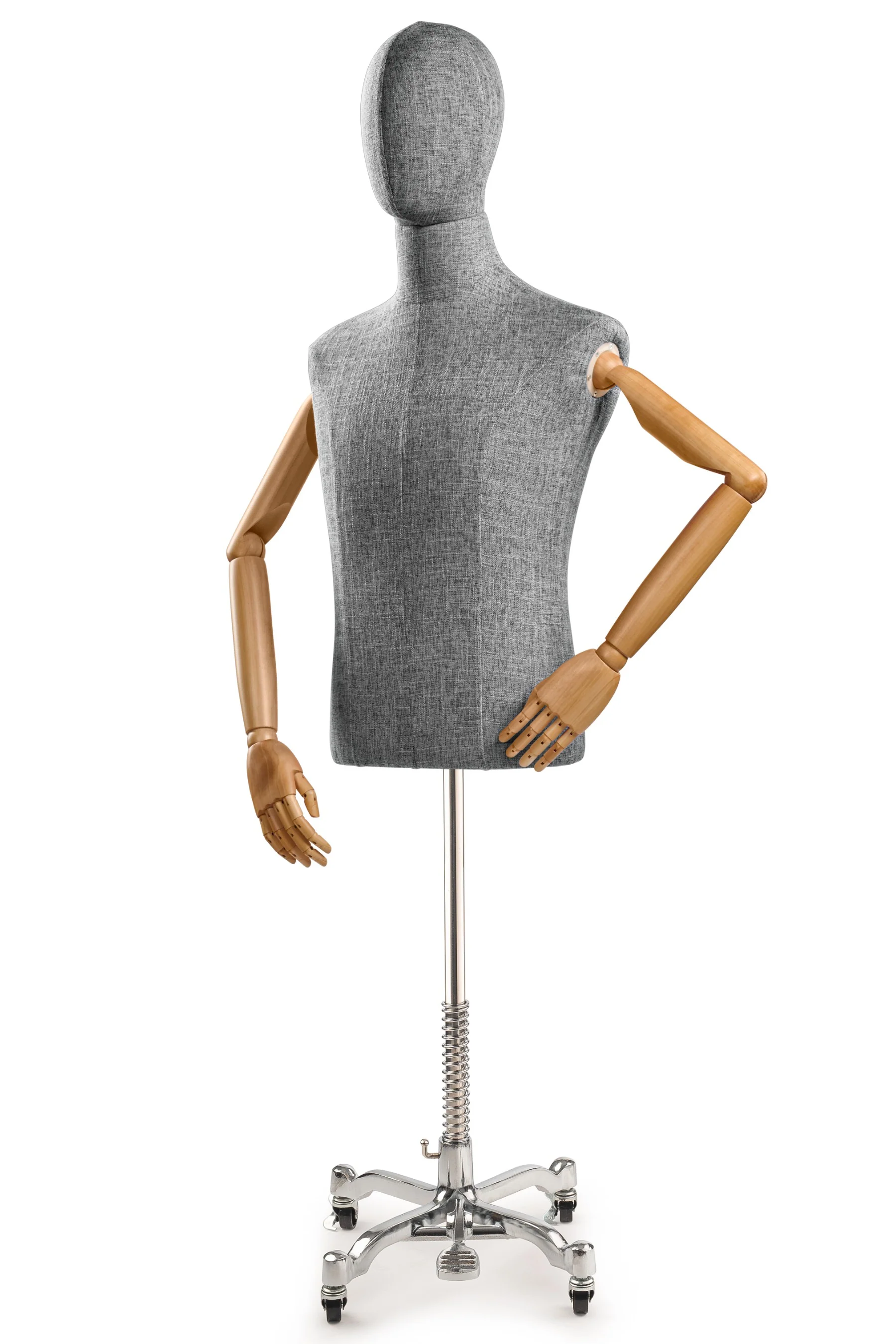 Male Display Dress Form on Metal Rolling Base (Head & Arms Version) - Image 62